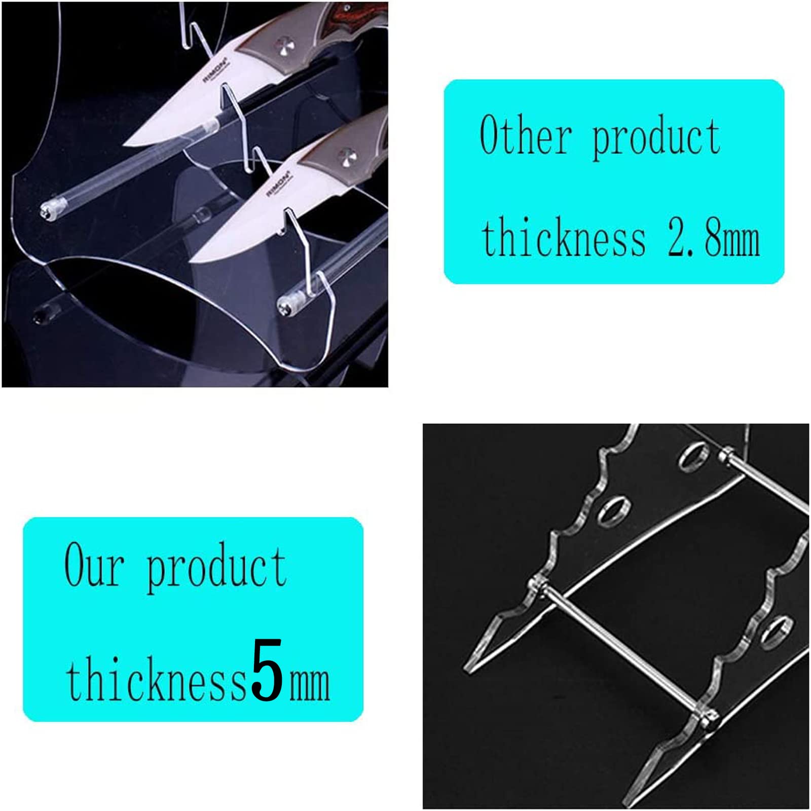 2-Pack Black Acrylic Knife Display Stand (9.8×3.8 Inch) - Foldable & Durable for Kitchen, Restaurant, or Retail Store Countertop Organization