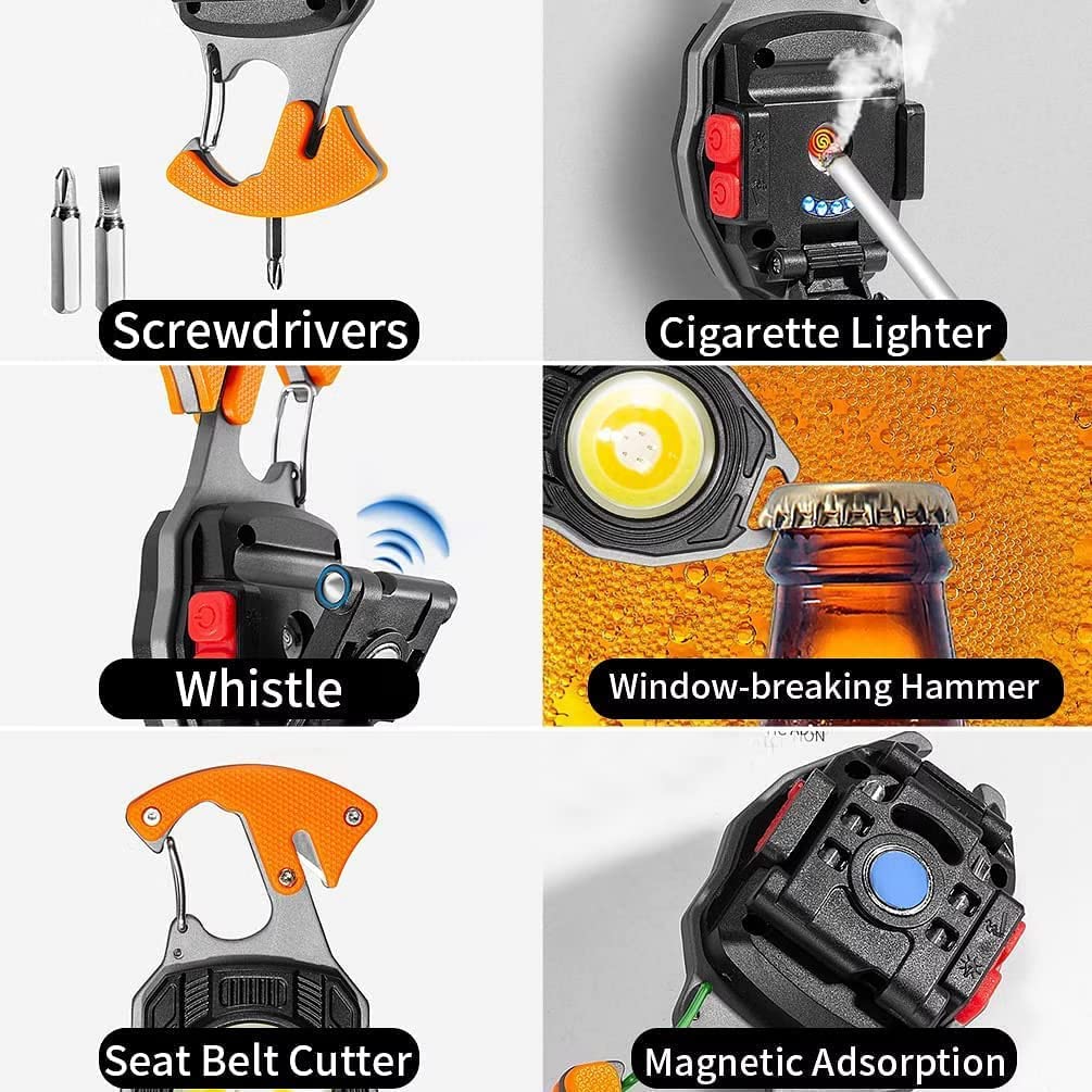 Bennort Rechargeable LED Keychain Flashlight with Lighter, Whistle, Screwdriver & Bottle Opener - 800 Lumens COB Portable Emergency Light for Outdoor Hiking, Camping, Survival Kits & Everyday Carry (EDC)