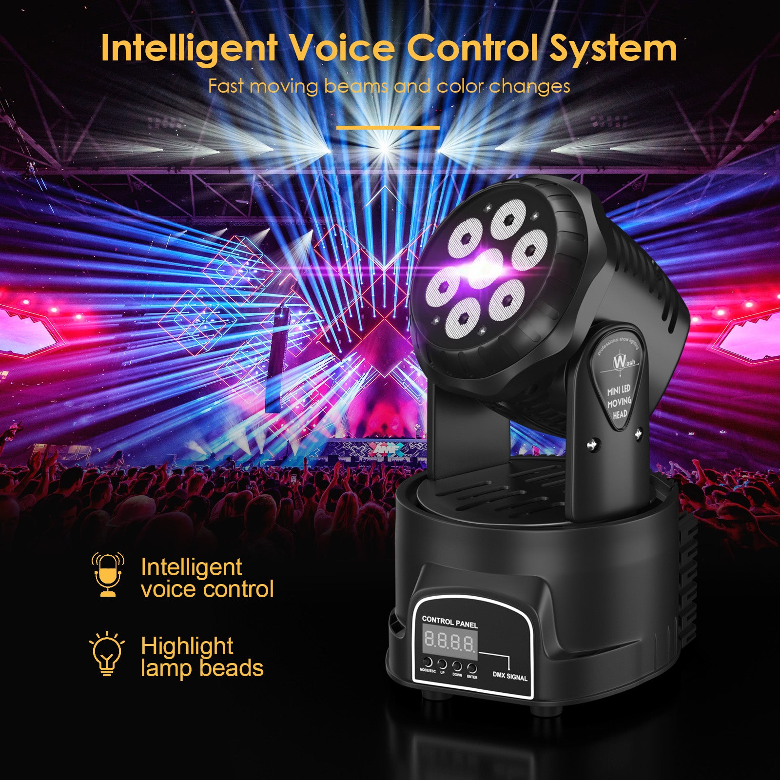1/2/4 Set 7x10W Moving Head Stage Light - 70W 7 LED RGBW DMX DJ Disco Lighting for Party, Club, Concert and Stage Performances