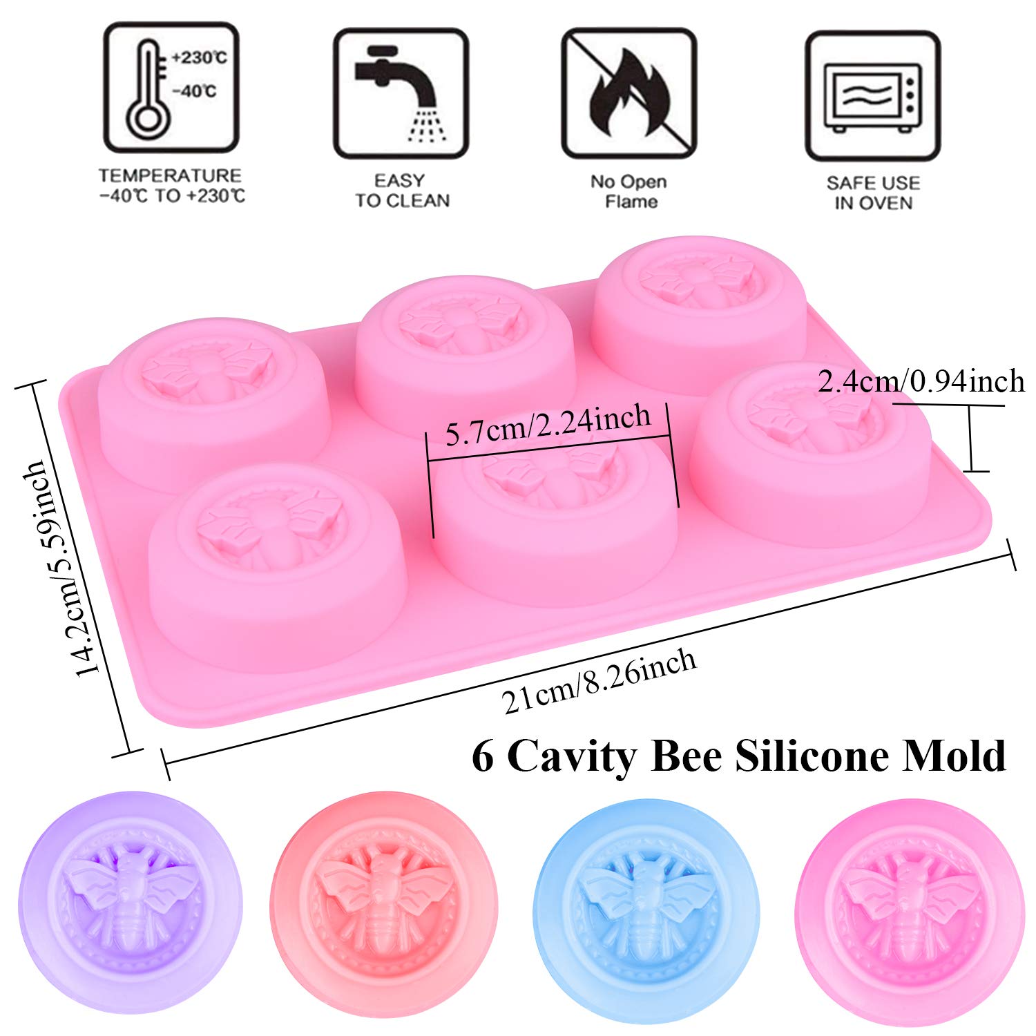 Premium Round Honeybee Silicone Molds for DIY Bath Bombs, Soap Making, Lotion Bars, Candles & Desserts - Perfect for Baking, Crafts & Home Spa Gifts