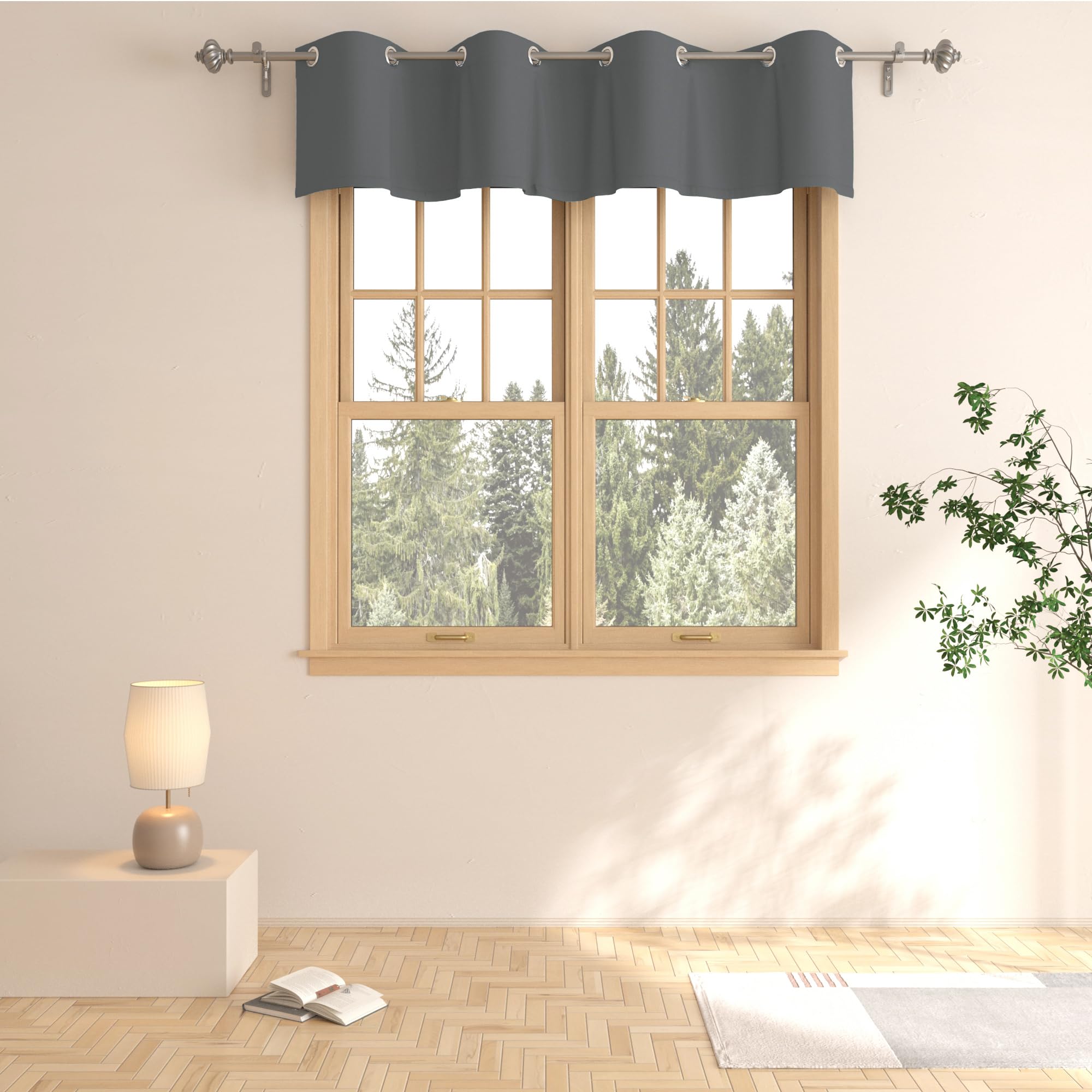 Gray Valance Curtains 16 inch - Room Darkening Kitchen Window Treatment, Triple Weave Grommet Top Valance for Living Room, Bedroom & Bathroom - 1 Panel Charcoal Grey Curtain for Small Windows | Perfect for Home Decor, Privacy & Light Control