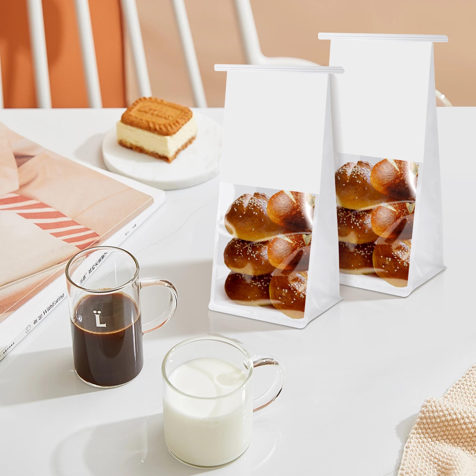 50 Pack White Bakery Bags with Window - 11x5.1x3.9 Inches Bread Loaf Bags with Tin Tie Closure | Food Storage Bags for Fresh Bread, Pastries & Baked Goods | Perfect for Bakeries, Cafes & Home Baking