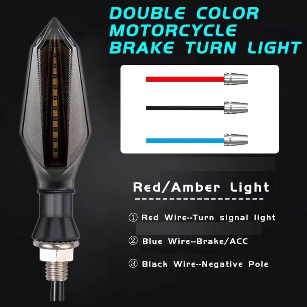 Universal Motorcycle LED Turn Signal Lights - 2-Pack Dual Color Front/Rear Indicators with Red Flowing & Blue Daytime Running Lights, Waterproof 12V 17LEDs - Perfect for Harley, Honda, Yamaha & Cruiser Bikes