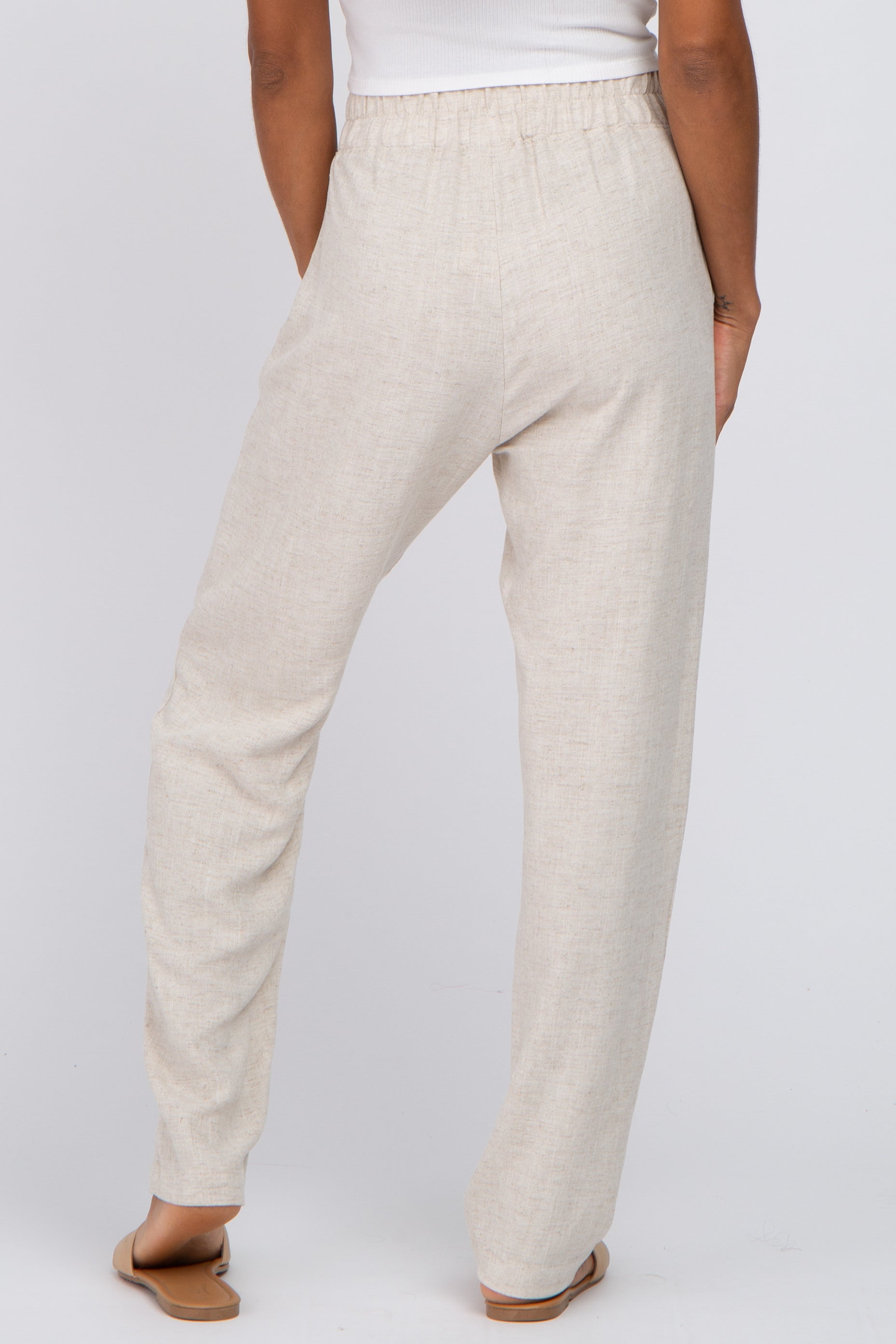 Women's Beige Linen Pants - Breathable High Waisted Wide Leg Trousers for Summer | Casual, Office & Vacation Wear