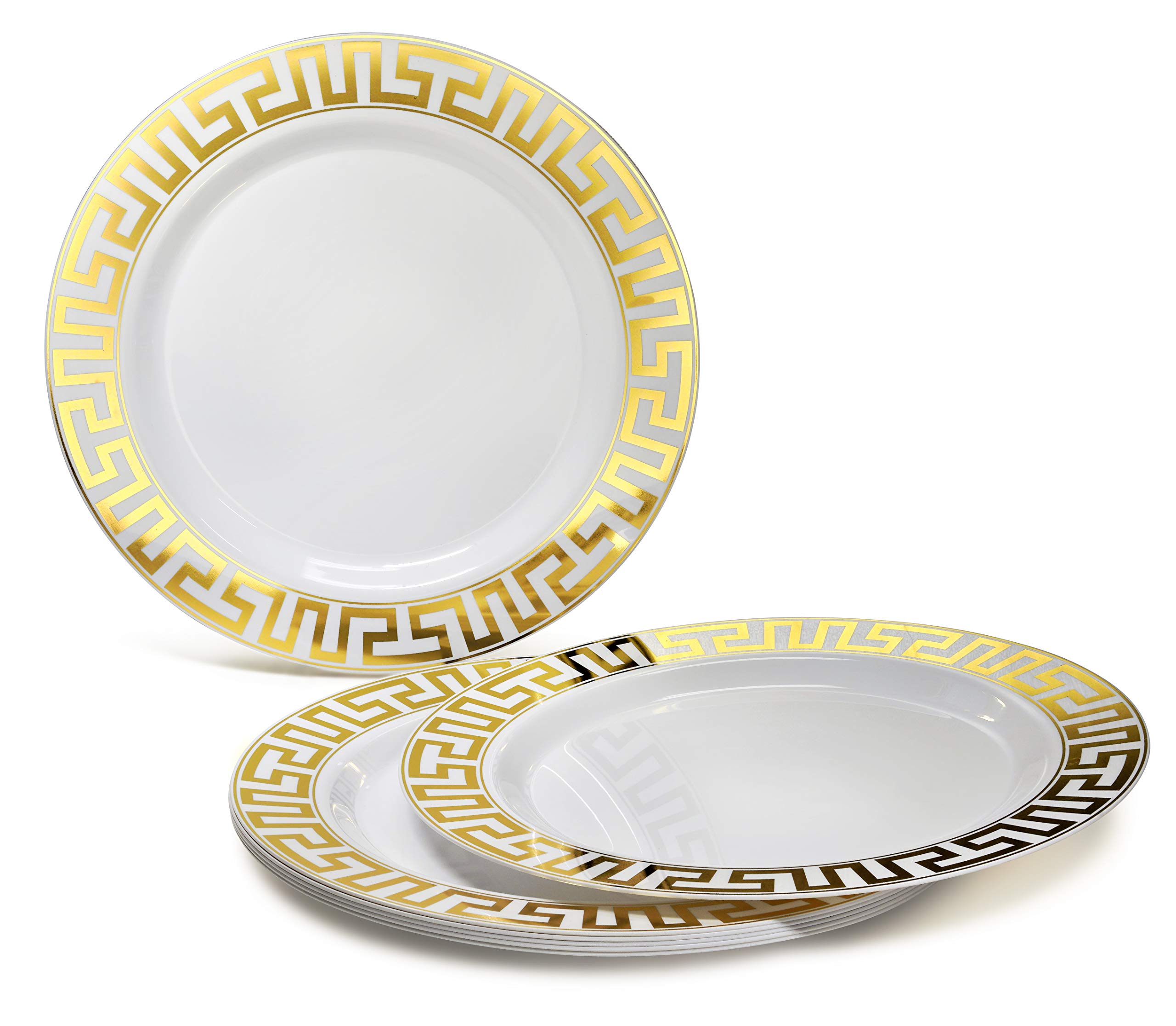 240-Pack Heavyweight Disposable Plastic Plates for Weddings & Parties - 10.5'' Elegant White & Gold Milano Dinner Plates - Perfect for Wedding Receptions, Birthday Parties, and Special Events