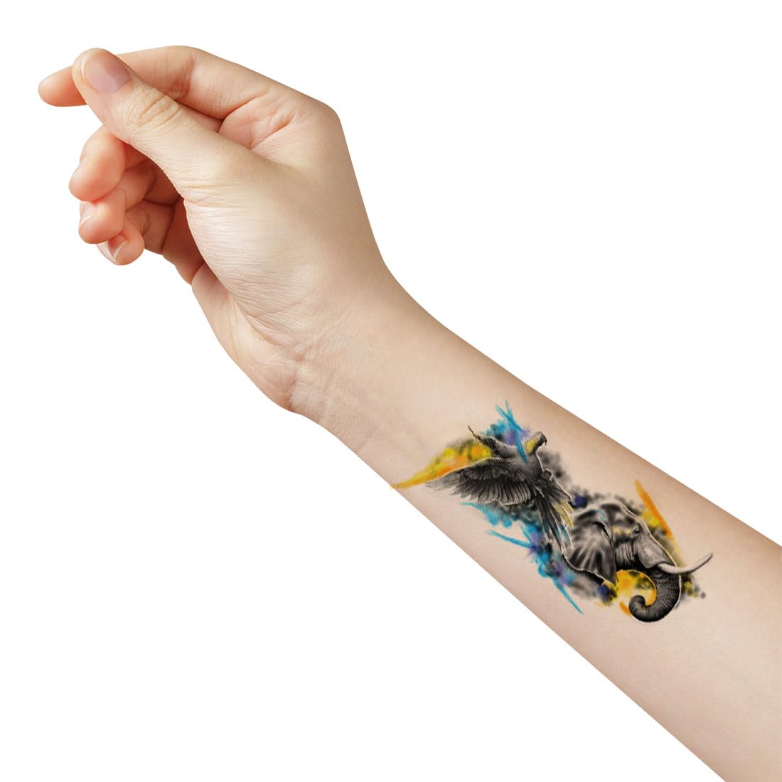 Waterproof Temporary Tattoo - Eagle & Elephant Animal Design for Hand | Long Lasting Fake Body Art for Parties, Festivals & Costume Events