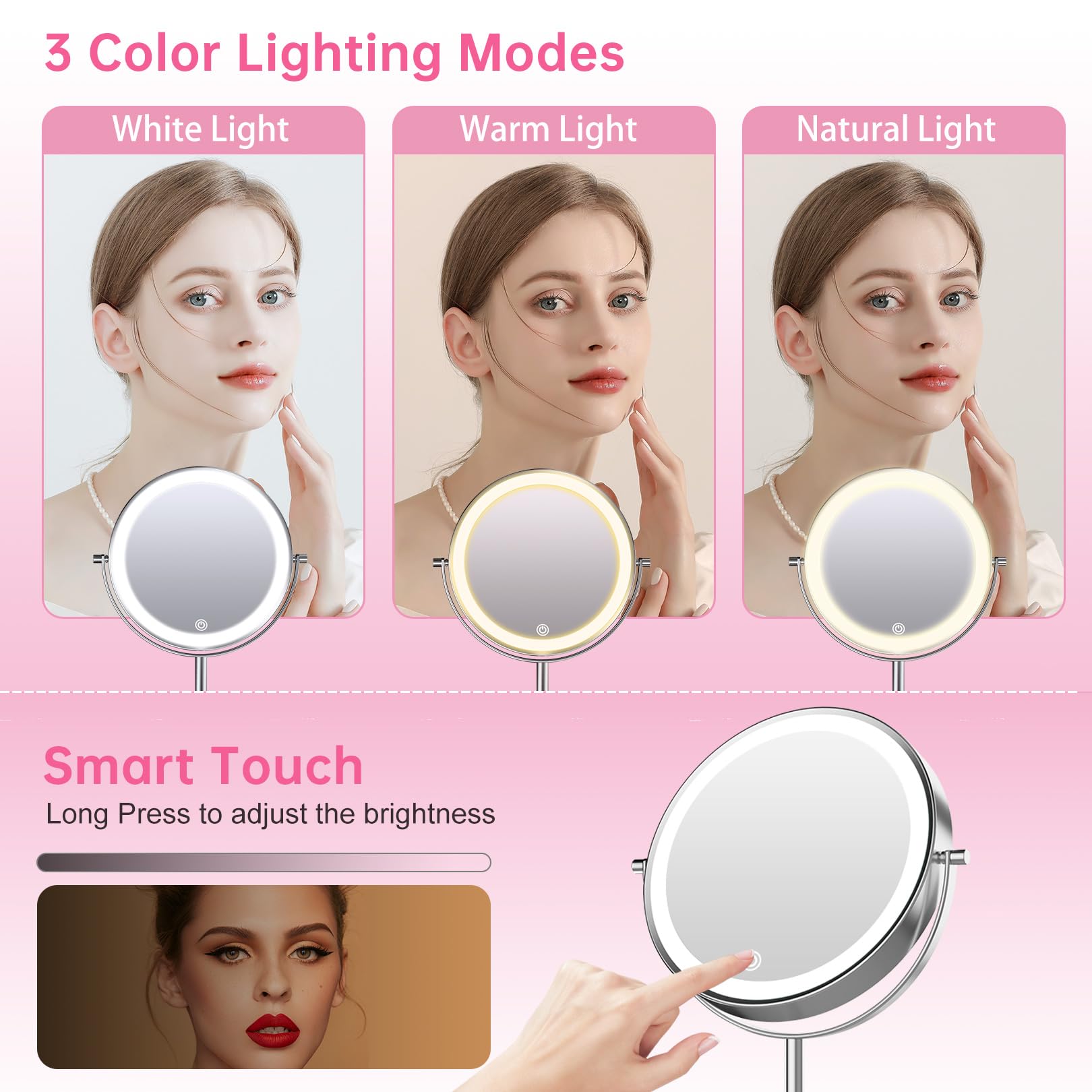LOVESPEJO 10X Magnifying Makeup Mirror with LED Lights - Rechargeable, Adjustable Brightness, Chrome Finish for Vanity, Bathroom & Travel
