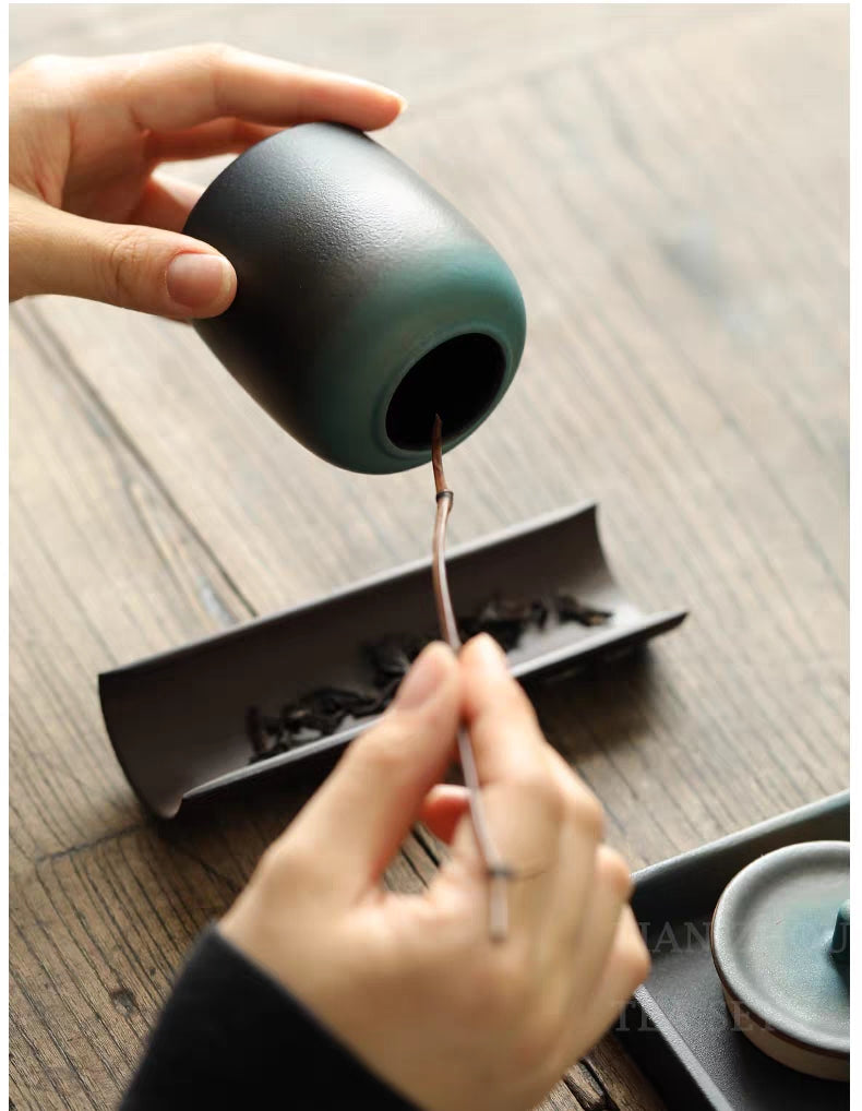 Premium Japanese Cyan Ceramic Tea Set - Traditional Handcrafted 6-Piece Set for Matcha, Green Tea & Herbal Tea | Perfect for Home, Office & Tea Ceremonies