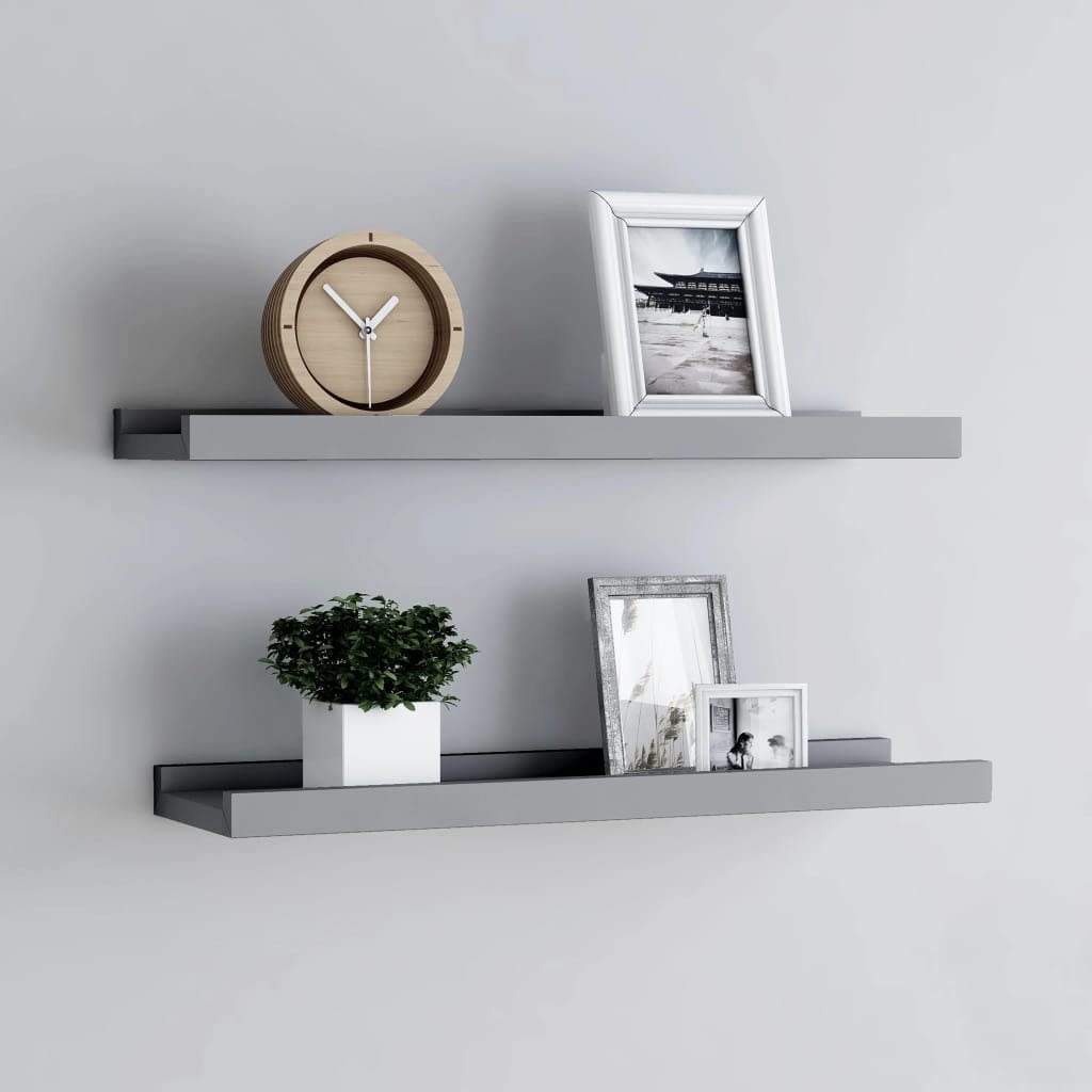 Floating Shelf Wall Mount - Set of 2 Gray MDF Shelves 15.7x3.5x1.2 Inches - Space Saving Storage for Bedroom, Living Room, Bathroom, Kitchen & Office - Perfect for Displaying Books, Decor & Picture Frames
