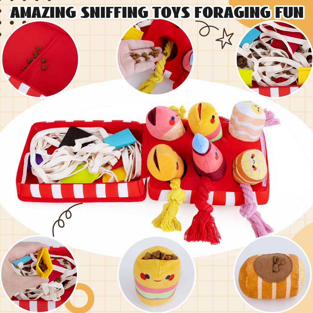 Interactive Squeaky Snuffle Hide & Seek Tug Rope Plush Dog Toys - Natural Foraging Nose Work Chew Toys for Small & Medium Puppies - Boredom Relief & Anxiety Soothing - Perfect for Indoor Play, Training & Mental Stimulation