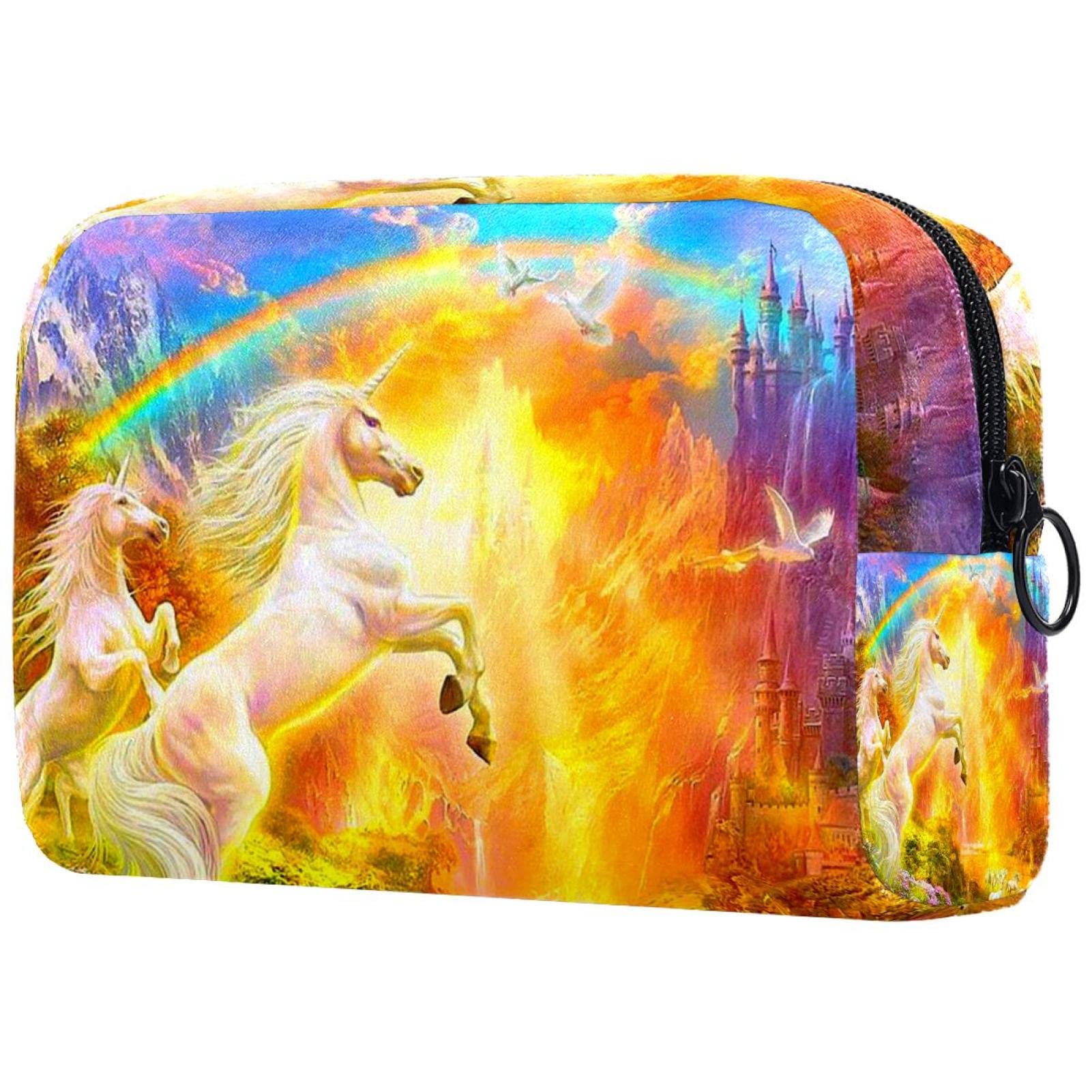 Unicorn Printed Cosmetic Bag for Women - Travel Makeup Pouch & Toiletry Organizer