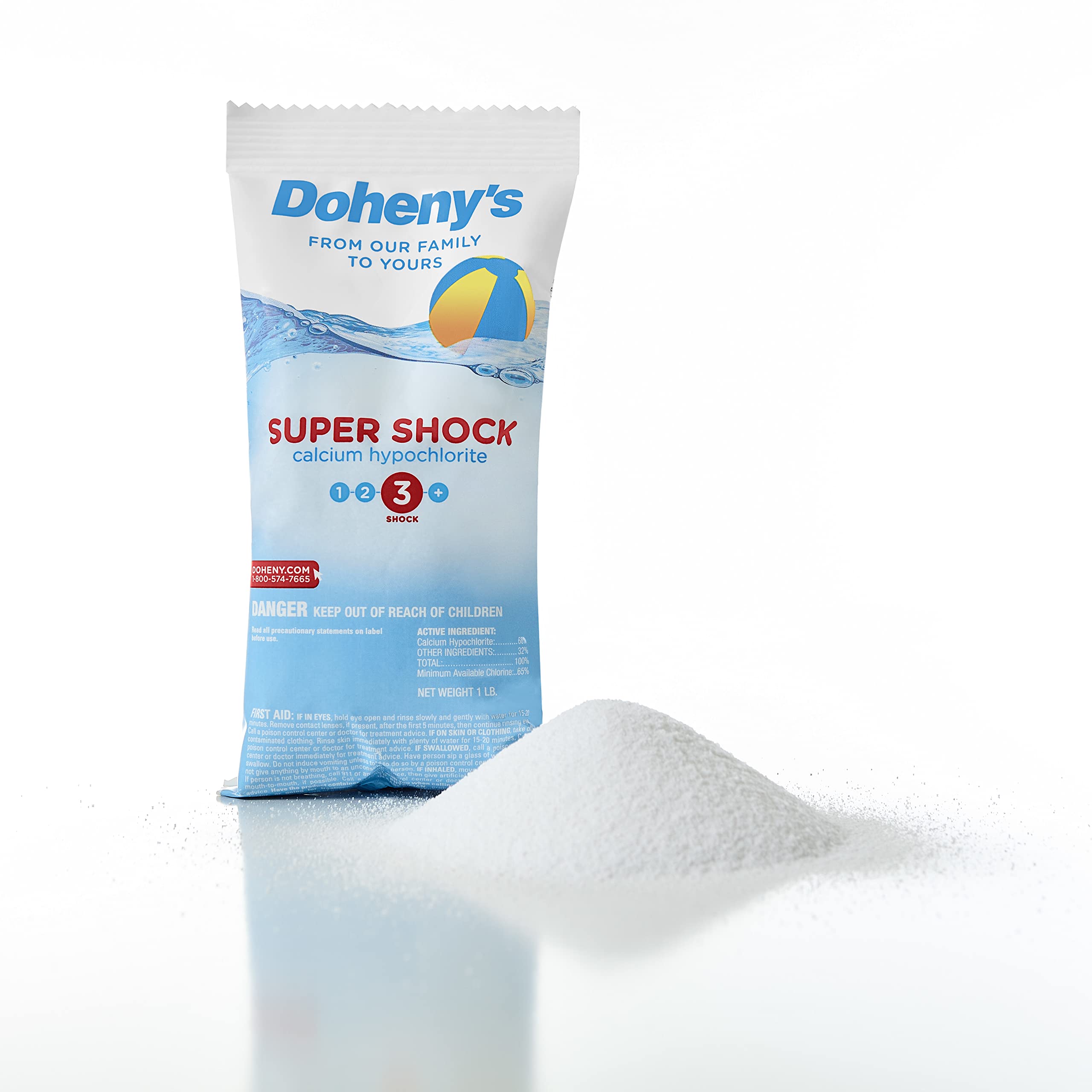 Doheny's Super Pool Shock | 68% Cal-Hypo Granular Chlorine Shock for Pools - Quick Dissolving, Fast Acting, Professional Grade | 24 x 1lb Bags | Made in USA | Perfect for Weekly Maintenance, Algae Treatment & Pool Opening/Closing