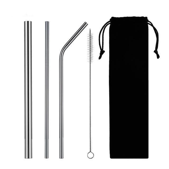 Eco-Friendly Stainless Steel Straws Kit - Reusable Metal Drinking Straws with Cleaning Brush for Smoothies, Iced Coffee & Cocktails - Perfect for Home, Office & Travel (Silver)