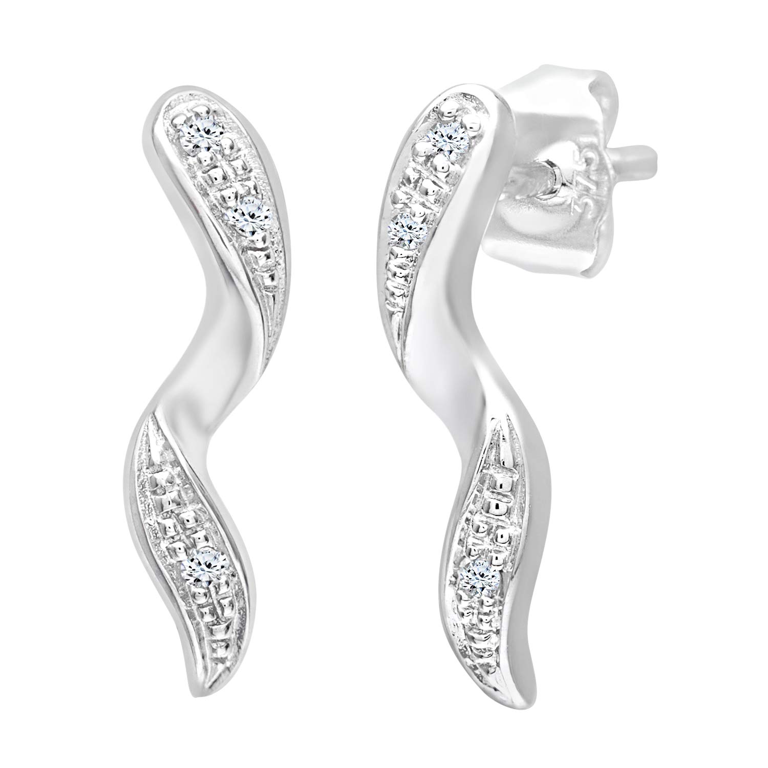 9ct White Gold Women’s Diamond Earrings - Elegant Twist Design Stud Earrings for Everyday Wear & Special Occasions - by Elegano