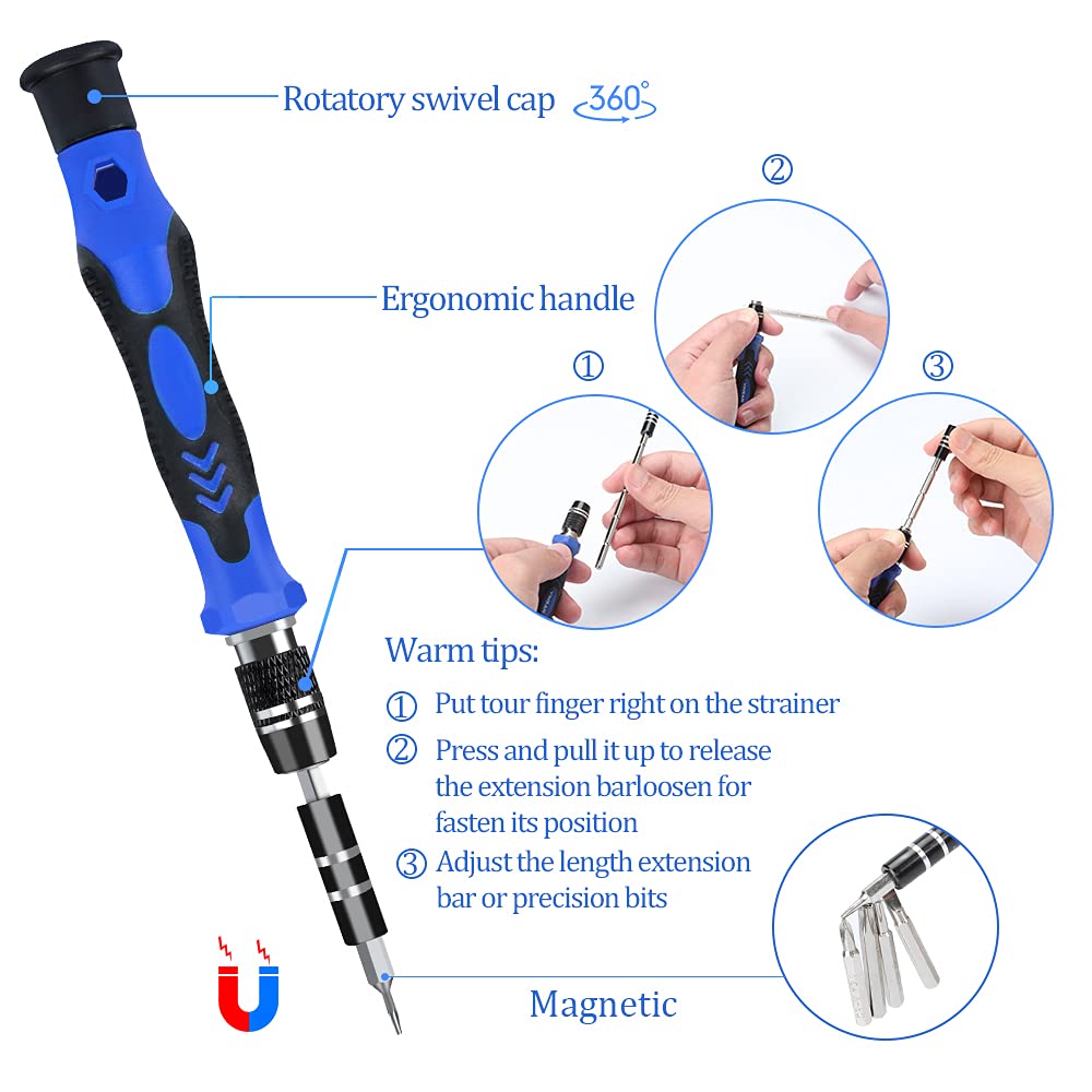 138 in 1 Precision Magnetic Screwdriver Set - Professional DIY Repair Tool Kit for Electronics with Portable Case - Perfect for iPhone, MacBook, Laptop, PC, Tablet, Watch & Glasses Repair - Blue