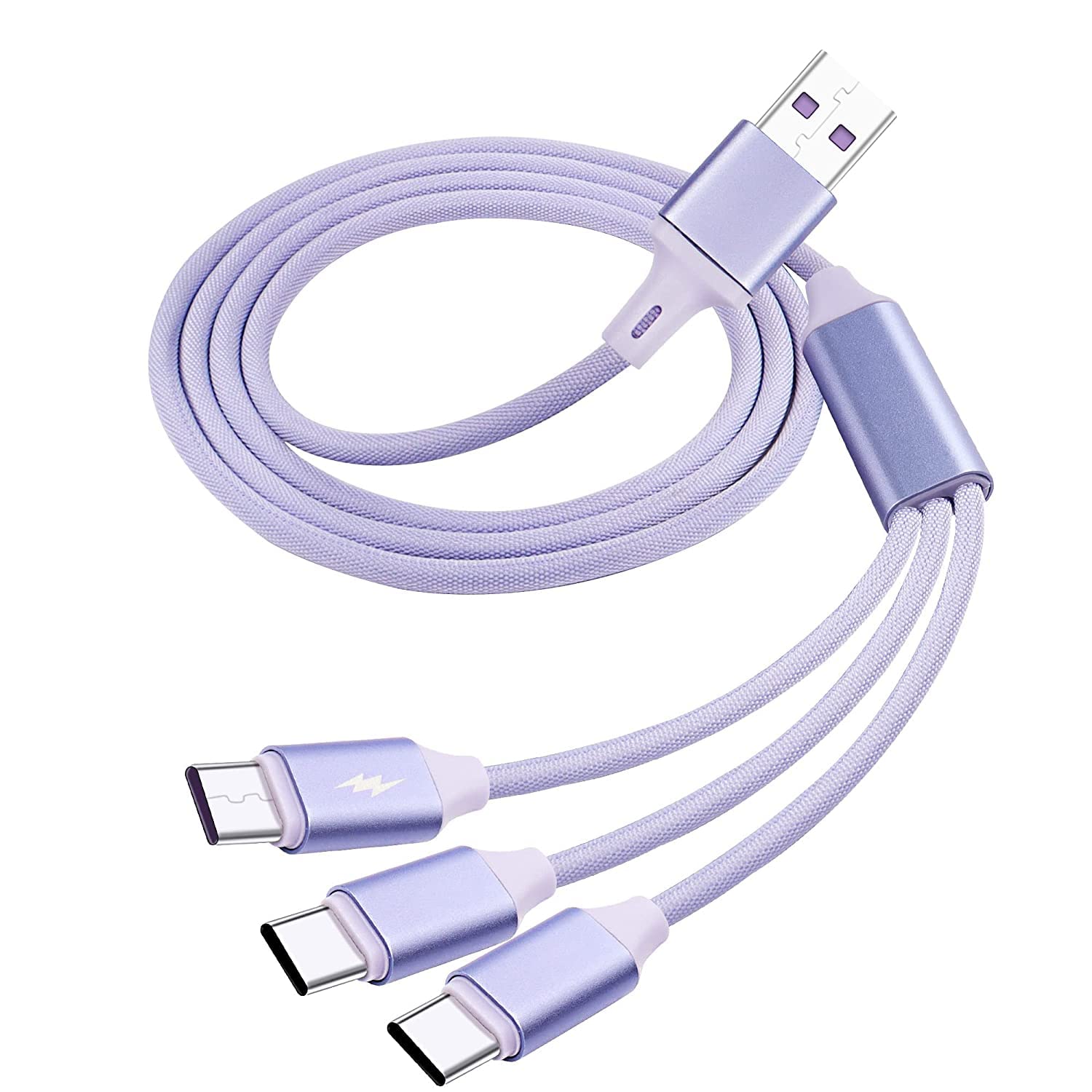 XMSJSIY 66W USB to USB C Fast Charging Cable 6A Quick Charge Cord - 3 in 1 USB Male to Type-C Male Splitter for iPhone, Samsung, iPad, Tablets - 1.5M/3.2FT - Perfect for Home, Office & Travel Charging