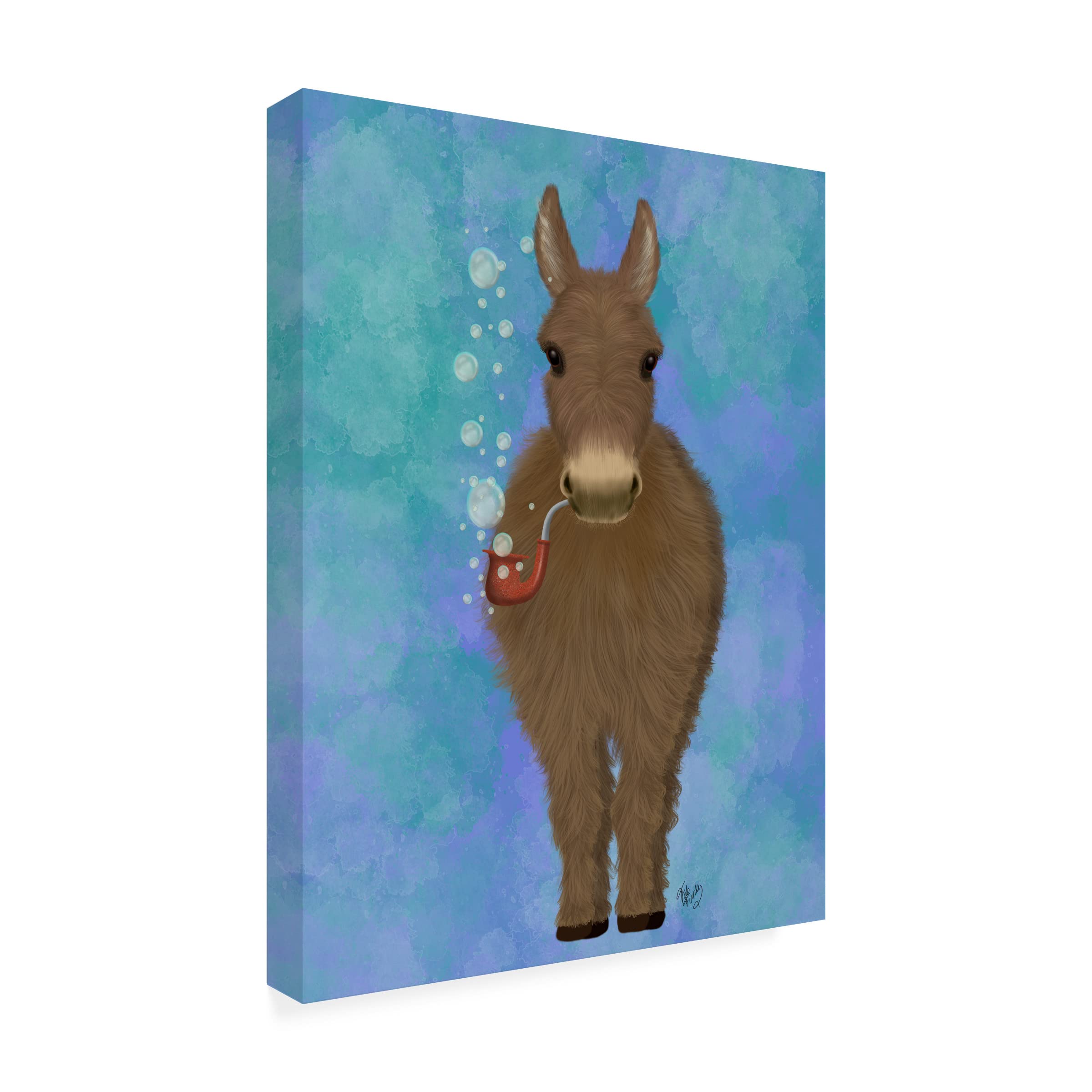 Trademark Fine Art 'Donkey Bubble Pipe Full' Canvas Wall Art by Fab Funky - Whimsical Home Decor for Living Room, Bedroom & Office