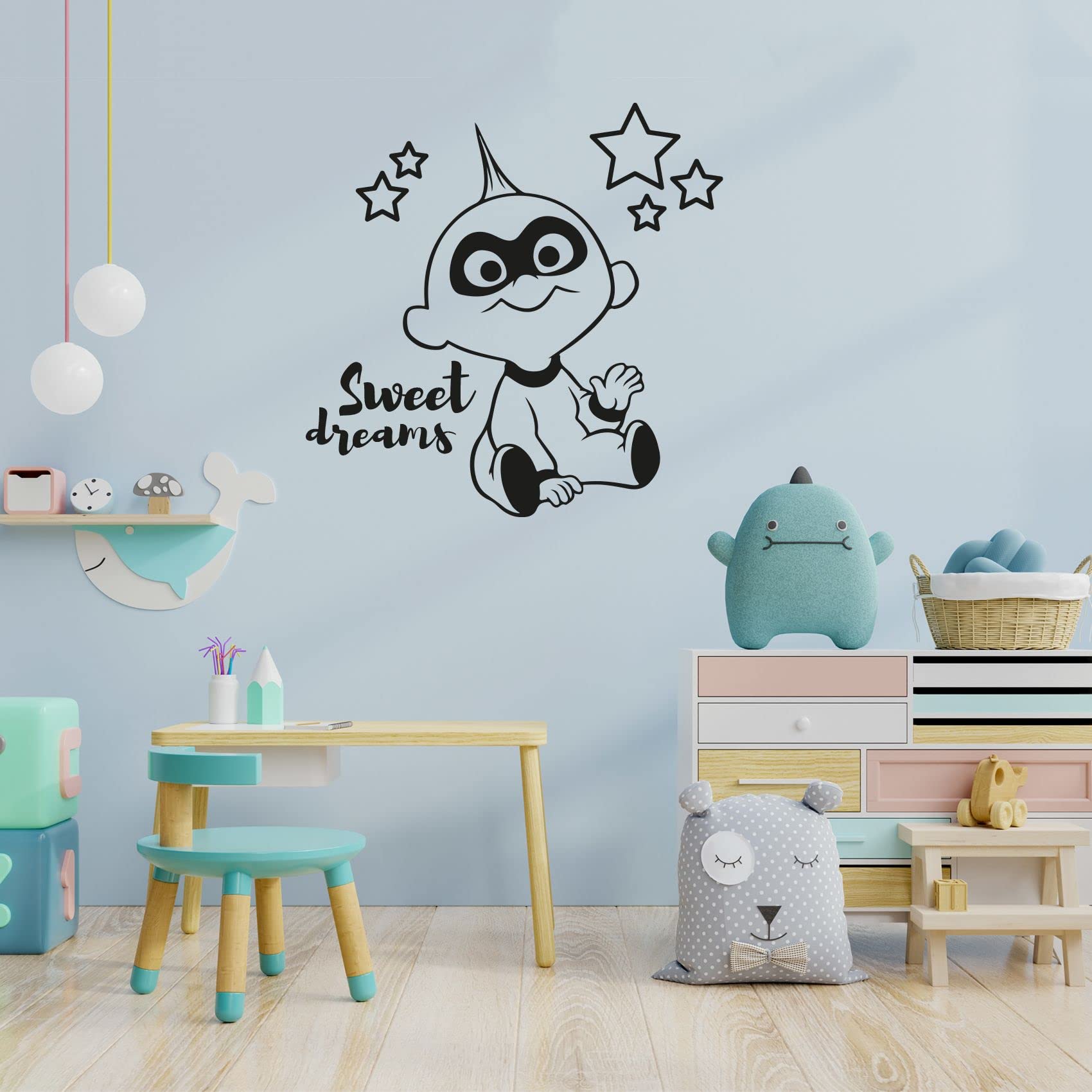 Incredibles Baby Jack Jack Silhouette Wall Decal - Sweet Dreams Good Night Quotes Vinyl Sticker for Kids Room, Nursery, Bedroom Decor (20x18 Inch) - Perfect for Disney Themed Rooms & Baby Shower Gifts