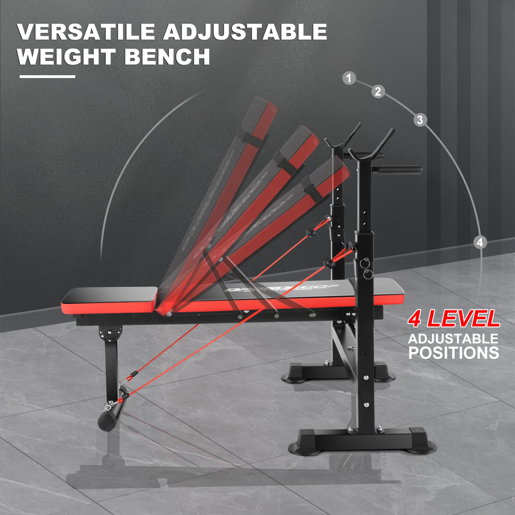 OPPSDECOR 8-in-1 650lbs Adjustable Weight Bench Press Set with Squat Rack, Olympic Workout Bench, Leg Developer & Preacher Curl - Foldable Home Gym Equipment for Strength Training & Full Body Workouts