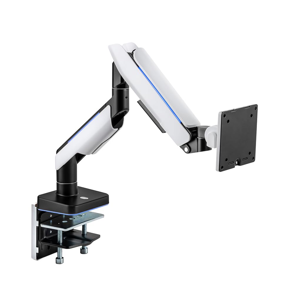 HINOMY CyberFlex RGB Gaming Monitor Mount - Adjustable Single Arm Stand with LED Lighting (White) for PC, PS5, Xbox Setup | Perfect for Home Office & Esports Gaming Stations