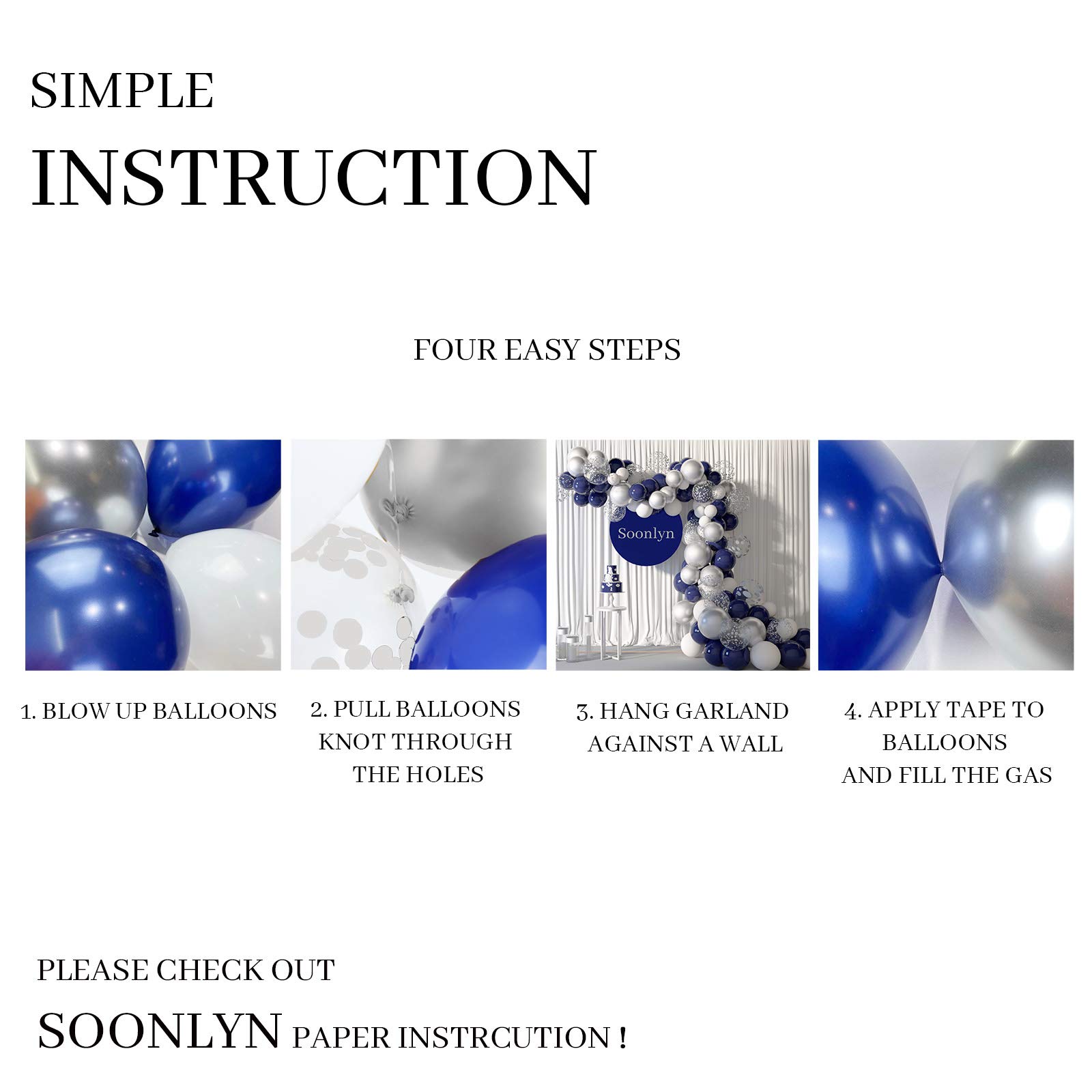 Soonlyn 120-Piece Navy & Silver Metallic Balloon Garland Arch Kit with Confetti Balloons - Perfect for Birthday Parties, Baby Showers, Graduations & Wedding Decorations