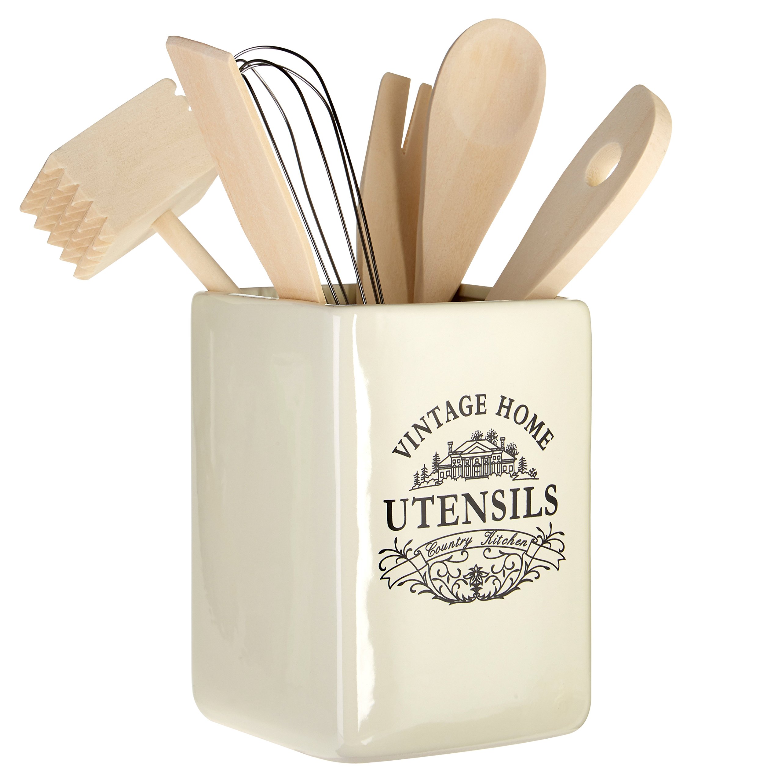 Premium Stoneware Cutlery Organizer - White | Kitchen Utensil Holder & Knife Storage Caddy for Countertop | Perfect for Dining Room, Kitchen Drawer Organization & Wedding Gift