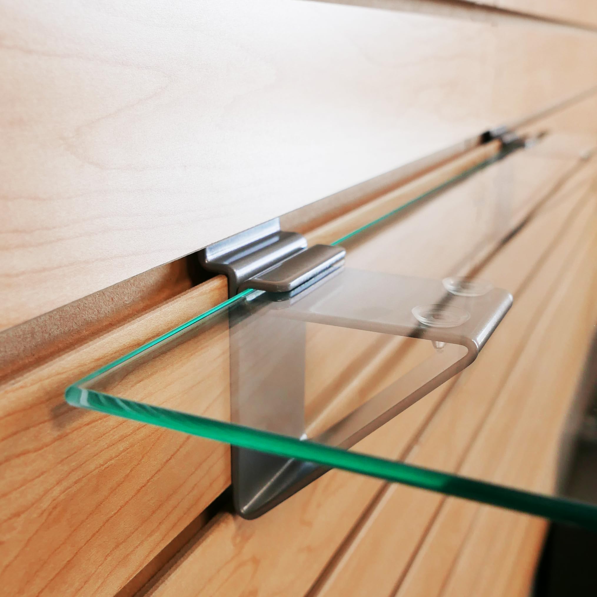 Low Profile Slatwall Glass Shelf Brackets - Silver 50 Pack for 12