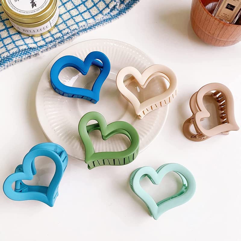 FAMEZA 6 Pcs Heart Hair Clips for Women & Girls - Matte Hair Barrettes for Thick/Thin Hair | Everyday Styling