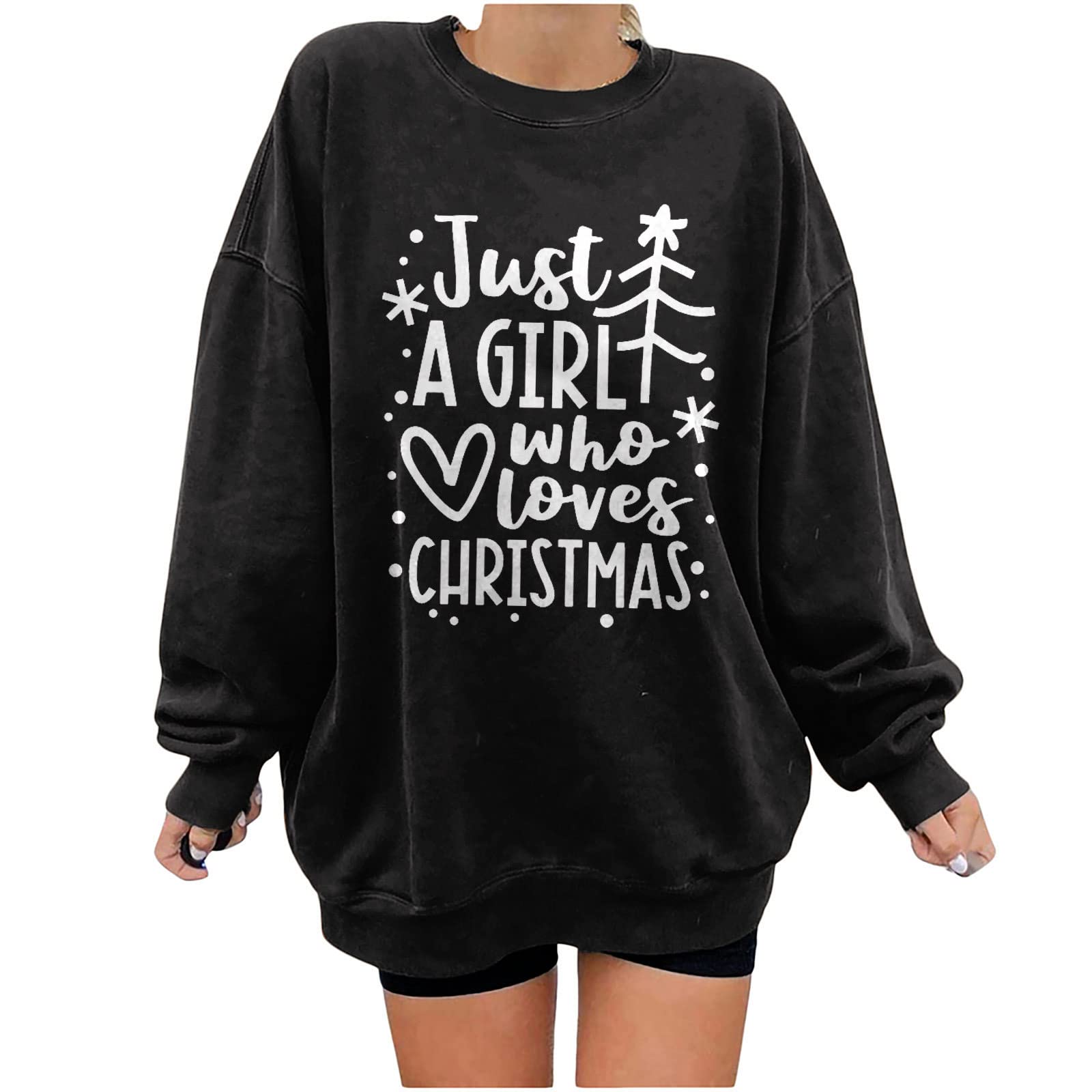 Women's Graphic Christmas Print T-Shirt - Long Sleeve O-Neck Pullover Tunic Top, Comfy Blouse & Sweatshirt for Holiday Parties, Casual Wear & Gift Giving
