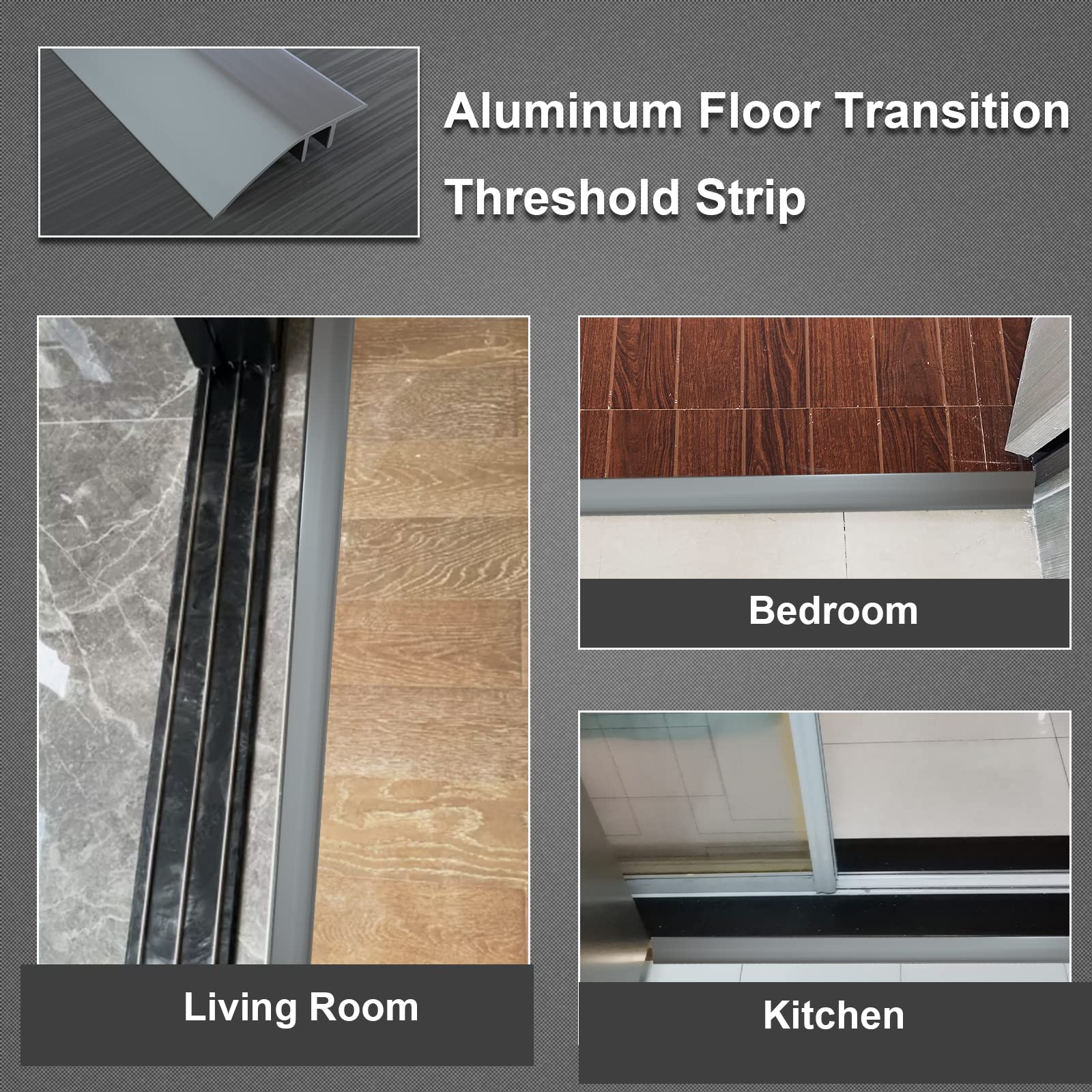 Aluminum Floor Transition Strip - 36 Inch Gray Threshold Ramp for Doorways, Carpets, Tiles & Laminate Floors - Durable Edge Trim for Vinyl Flooring & Mats - Perfect for Home, Office & Commercial Spaces