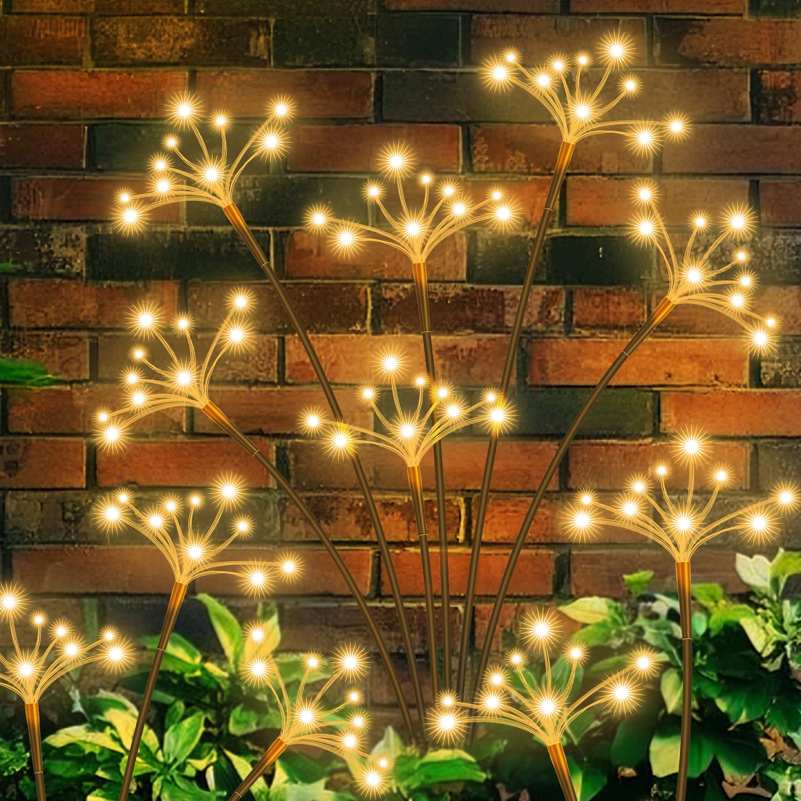 2 Pack Waterproof Solar Swaying Starburst Lights - Outdoor Solar Garden Lights for Yard, Patio, Pathway - Warm White LED Firework Decor for Landscape & Nighttime Ambience