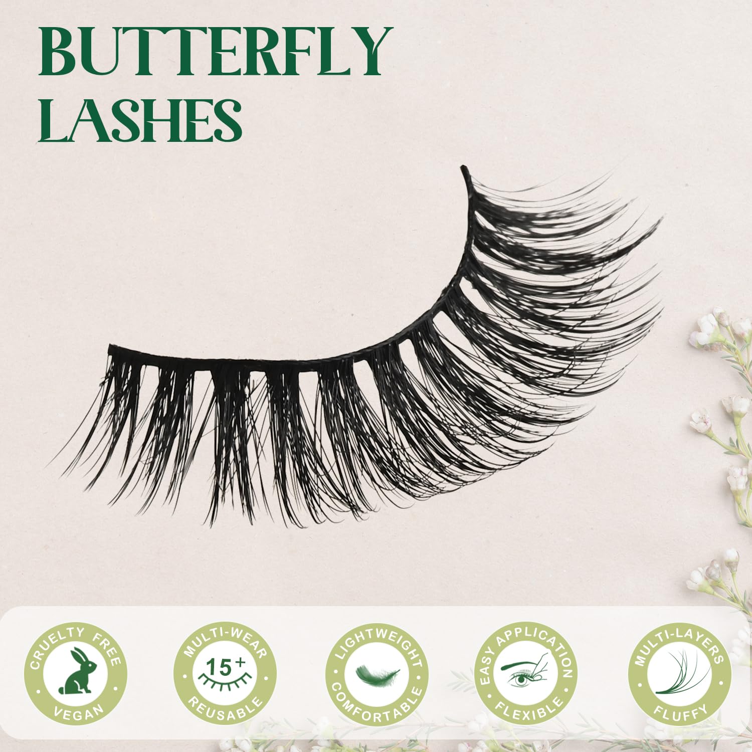 Natural Wispy Mink False Eyelashes 5 Pairs - Short Fluffy Cat Eye Lashes for Natural Look | Soft Cluster Lashes for Everyday Wear & Special Occasions (AM2 7-14mm)