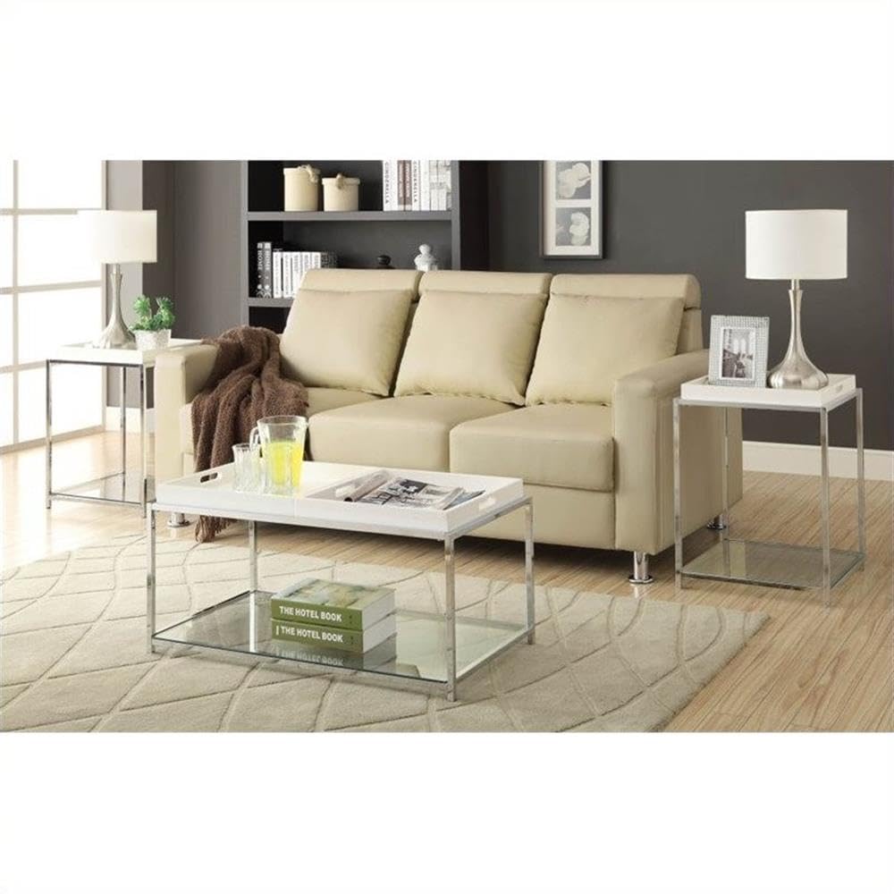 Pemberly Row White Glass Coffee Table - Modern Living Room Centerpiece for Home & Office Decor