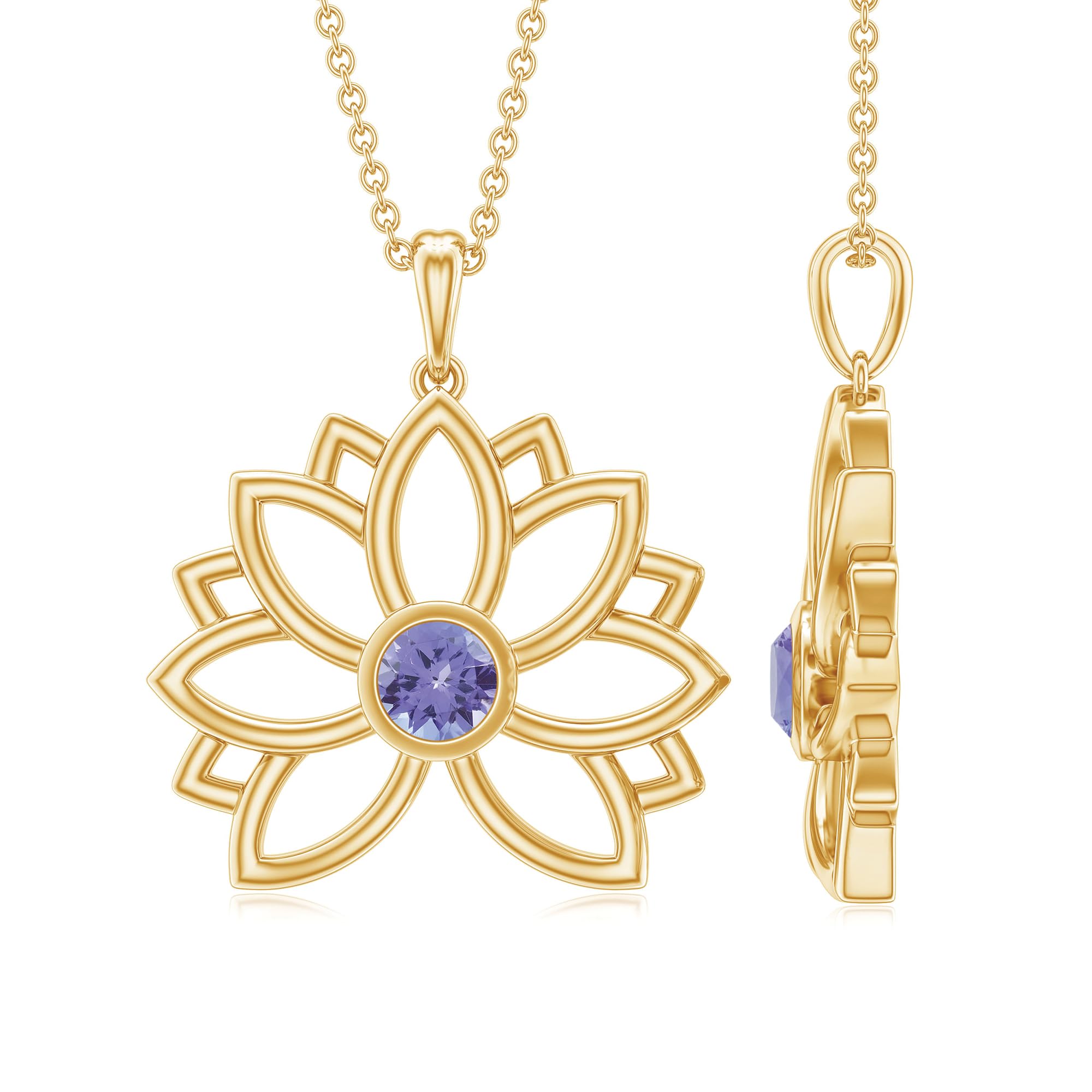AAA Quality Tanzanite Lotus Flower Necklace for Women - Sterling Silver Pendant with 18 Inch Chain - Elegant Jewelry Gift for Birthday, Anniversary & Special Occasions
