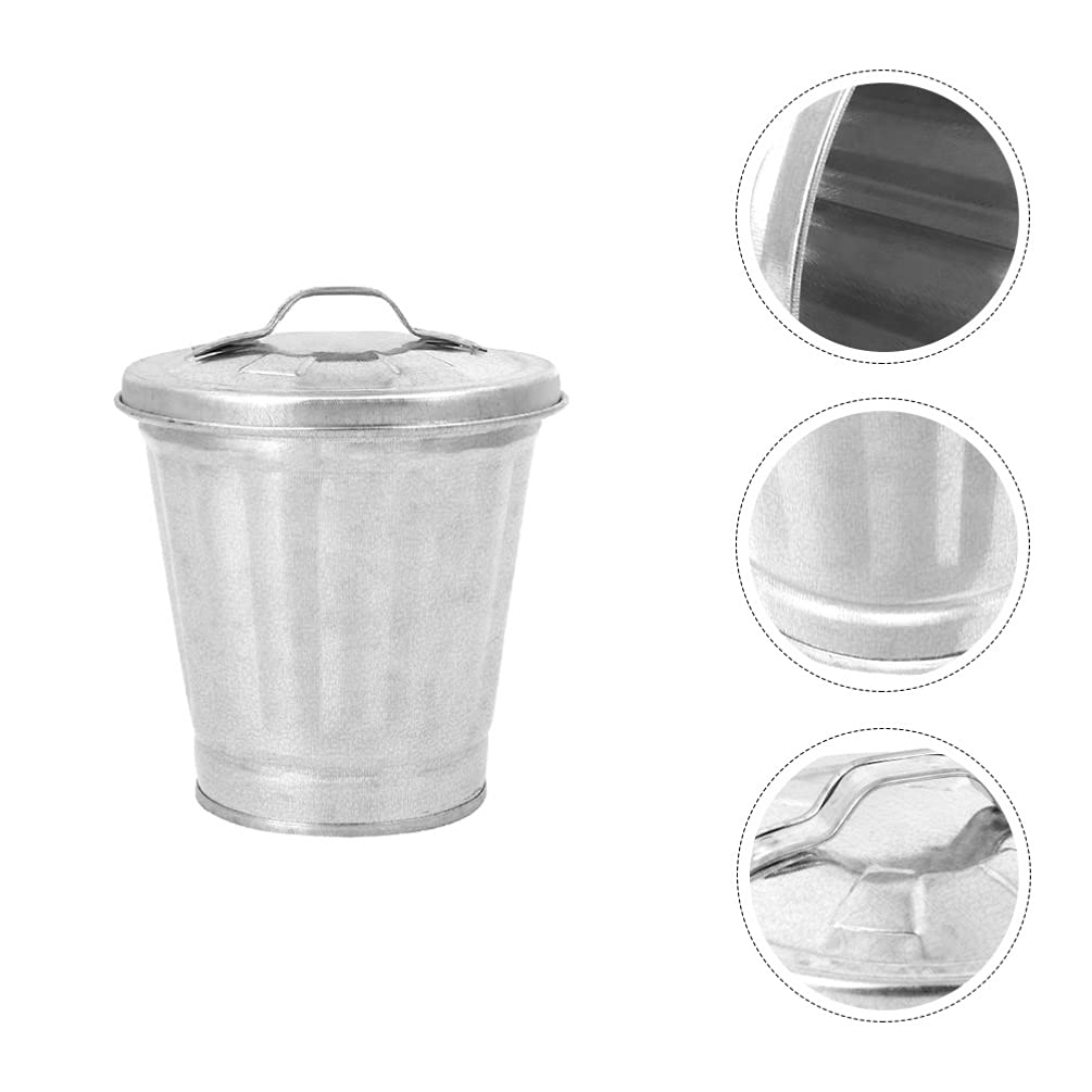STOBOK 1Pc Mini Trash Can with Lid - Small Metal Wastebasket for Desk, Bathroom, Bedroom, Office & Kitchen | 3.5x3.7 Inch Compact Garbage Bin & Flower Pot | Perfect for Home, Dorm, Patio & Small Spaces