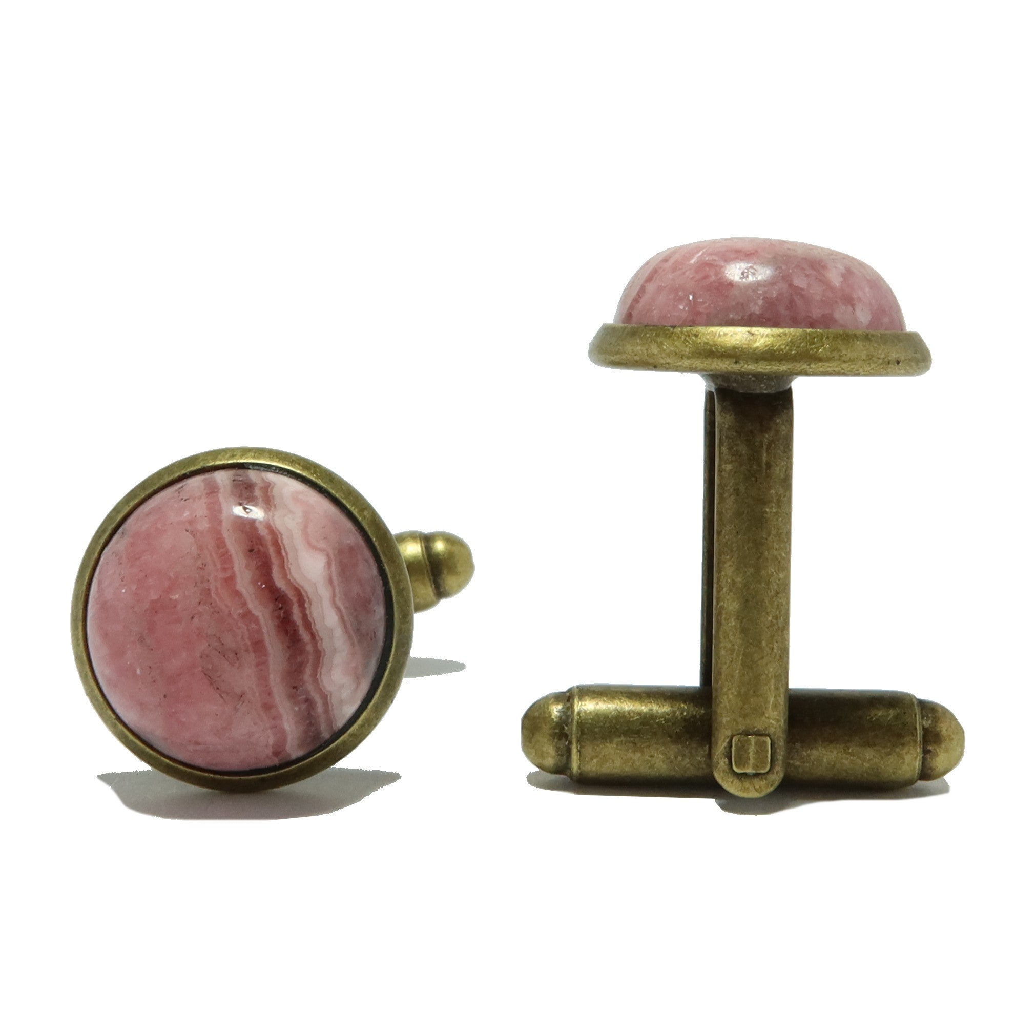 Antique Bronze Rhodochrosite Cufflinks - Pink Gemstone Love Jewelry for Men, Perfect for Weddings, Formal Events & Gifts