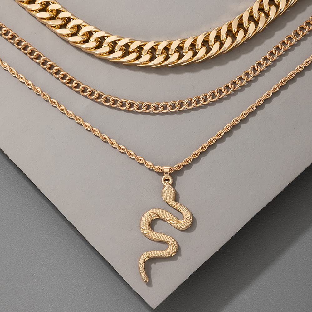 Missgrace Layered Bohemian Necklace - Gold Chunky Choker with Coin & Snake Pendant, Multilayered Long Chain Jewelry for Women | Perfect for Festival, Party & Boho Fashion Accessories