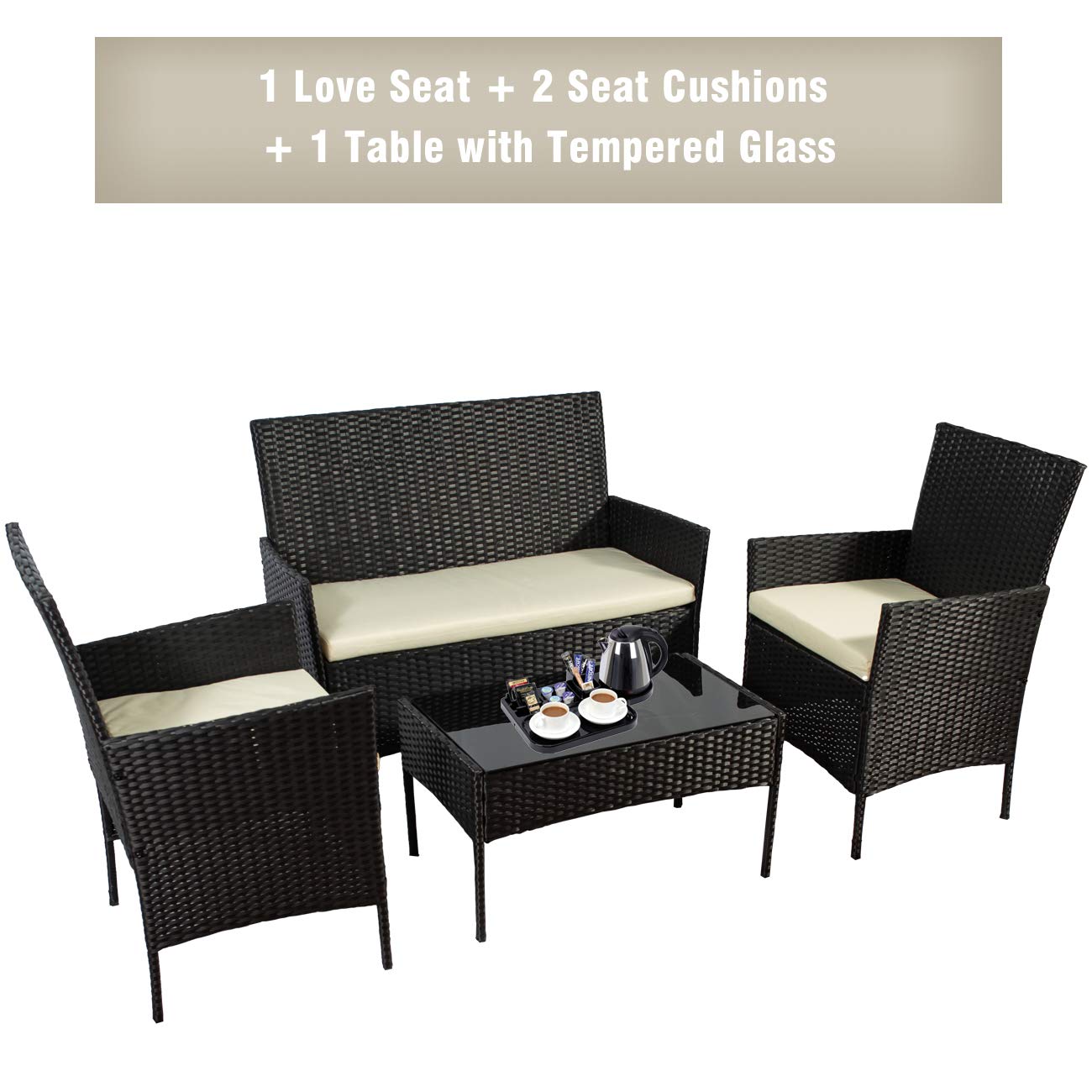 X&T 4-Piece Outdoor Patio Furniture Set - PE Rattan Wicker Chairs with Bistro Table, Weather-Resistant Garden Conversation Set for Balcony, Porch, Backyard (Red) - Perfect for Outdoor Dining, Relaxing & Entertaining Guests