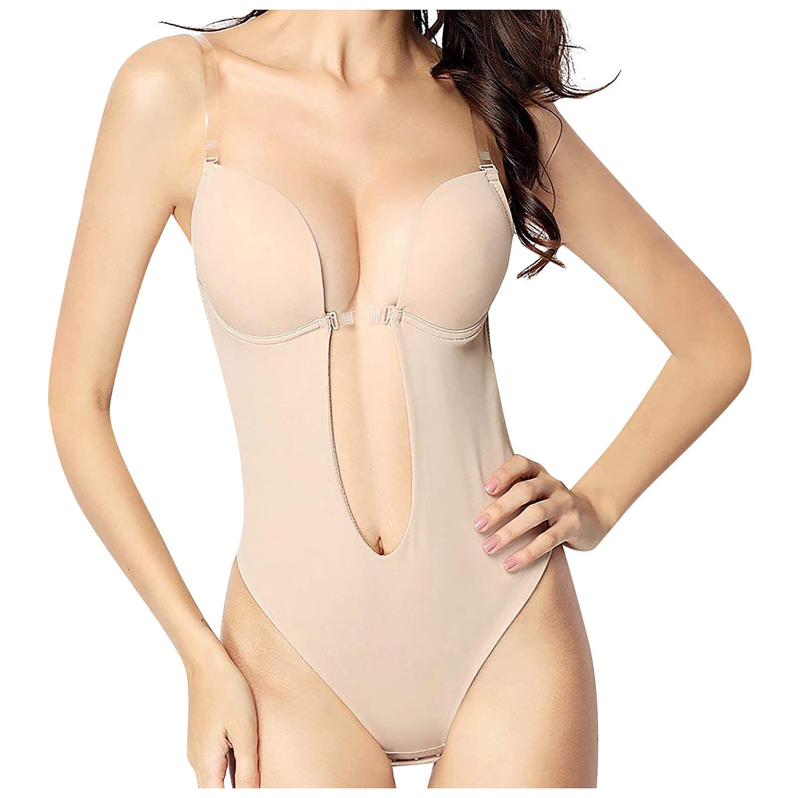 Sexy Backless Body Shaper Bra for Women - U Plunge Tummy Control Bodysuit with Clear Straps | Invisible Shapewear for Party Dresses, Evening Wear & Special Occasions