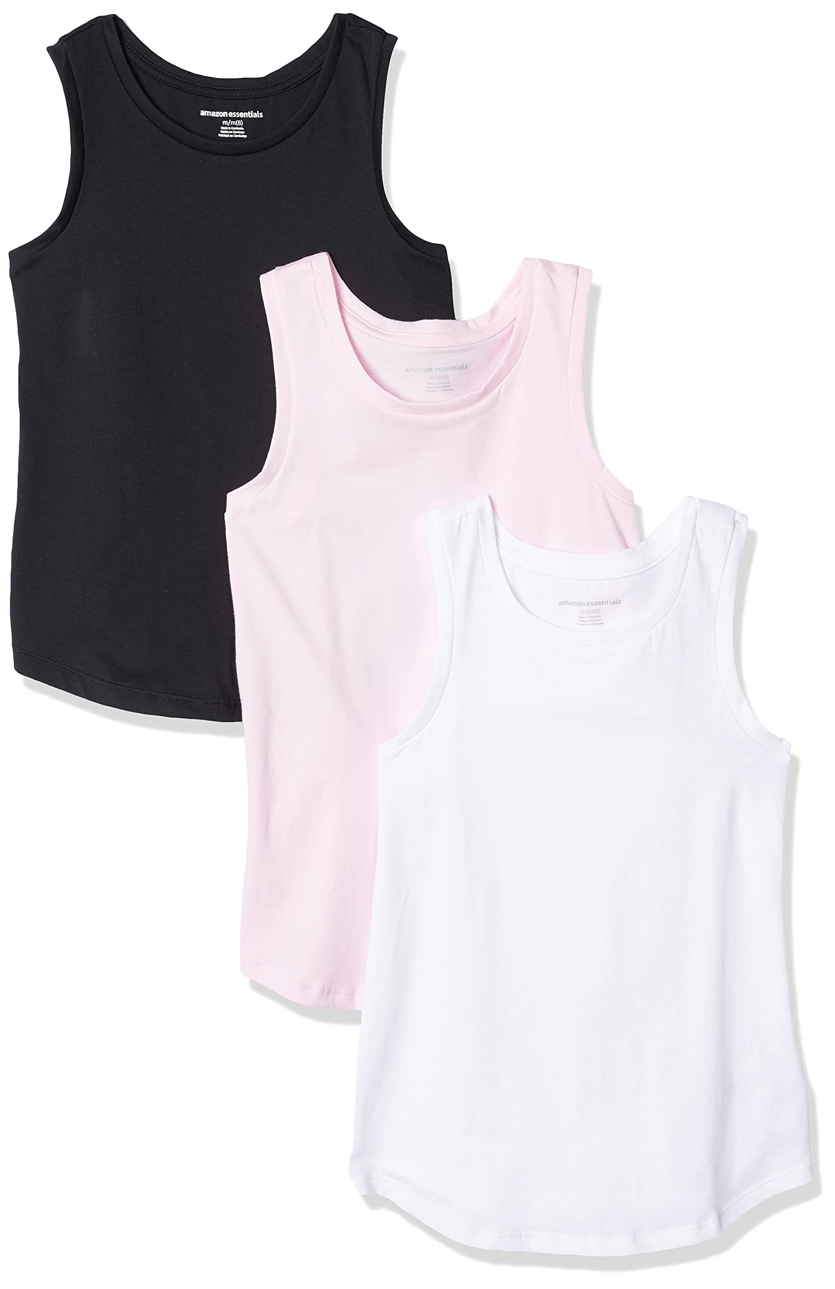 Amazon Essentials Girls and Toddlers' Tank Tops Multipack - Soft Cotton Sleeveless Shirts for Kids, 3-Pack - Perfect for Summer Play, School, and Everyday Outfits