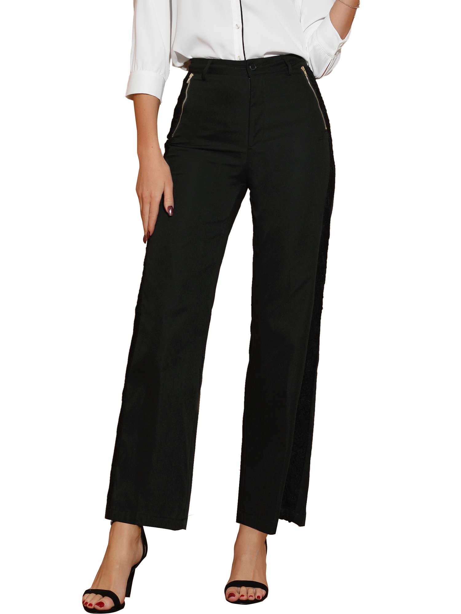 Allegra K Women's High Waist Wide Leg Work Pants - Straight Fit Office Trousers for Business Casual & Professional Wear