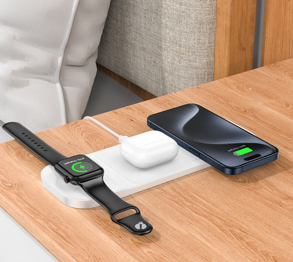 3-in-1 Fast Wireless Charger Stand for iPhone 14/13/12, Apple Watch & AirPods - Qi-Certified Charging Station for Bedroom, Office & Nightstand