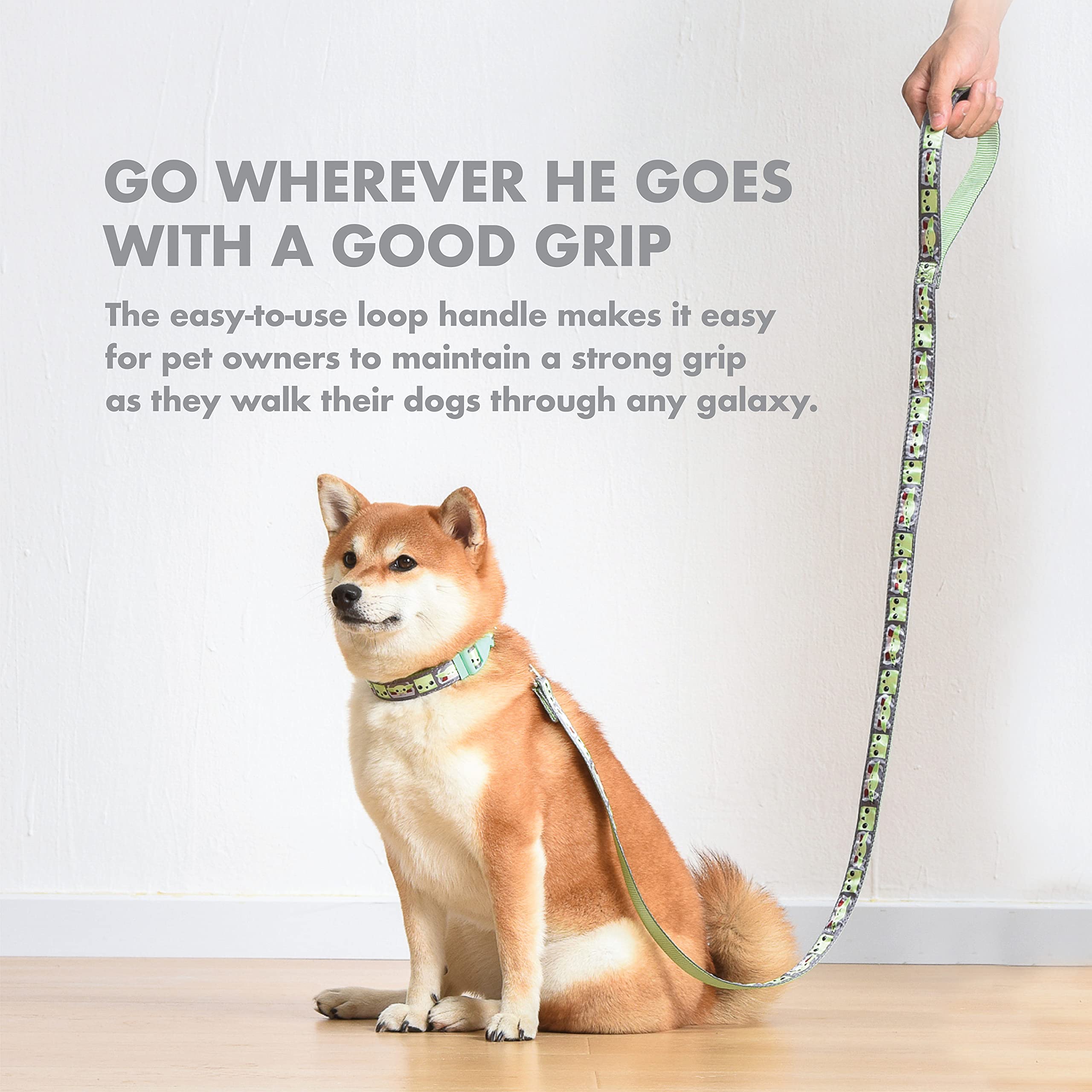 **Star Wars The Mandalorian Baby Yoda Dog Leash - 6ft Green Nylon Pet Leash for Small Medium Large Dogs | Adjustable & Durable | Perfect for Walking, Hiking & Outdoor Adventures**