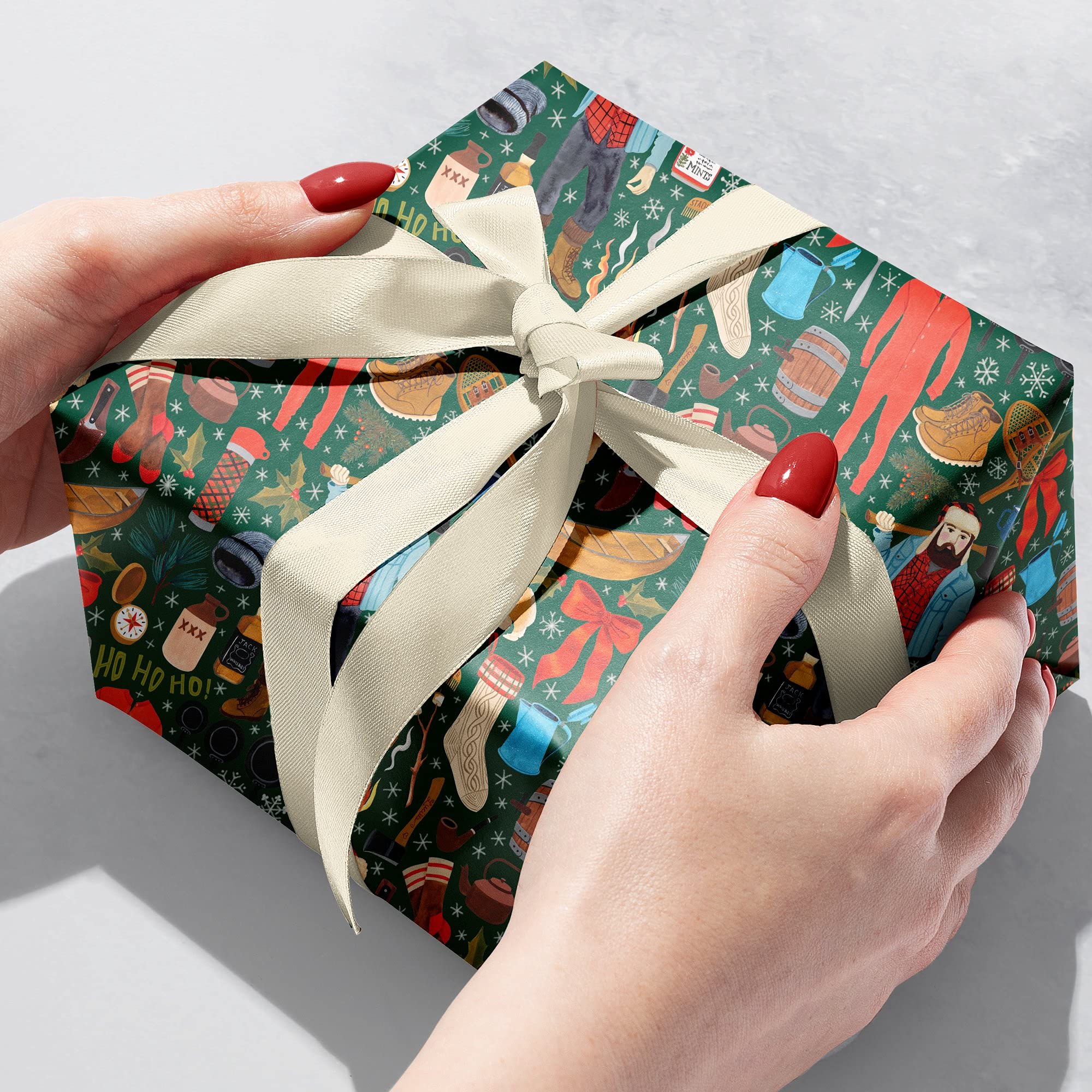 Jillson Roberts Christmas Gift Wrap - Winter Lumberjack Plaid Design (6 Jumbo Rolls, 10ft x 30in) for Holiday Presents, Party Decor & Festive Wrapping