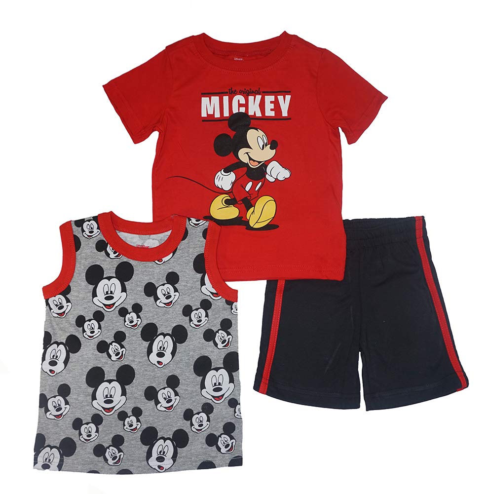 Disney Mickey Mouse Boys' 3-Piece Shorts Set - Cute & Comfortable Summer Outfit for Kids, Playdates, and Family Vacations