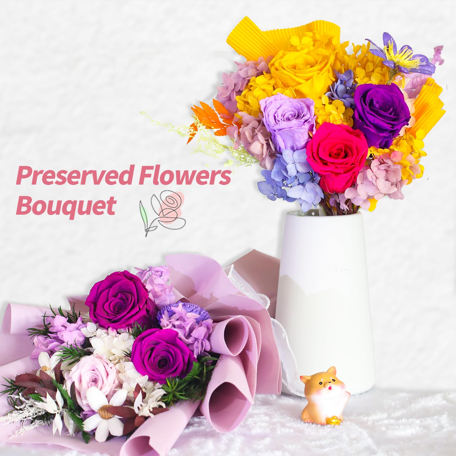 VTJMB Preserved Flower Bouquet - Long Lasting Roses for Women, Birthday & Anniversary Gifts - Perfect for Home Decor, Wedding Centerpieces & Romantic Surprises