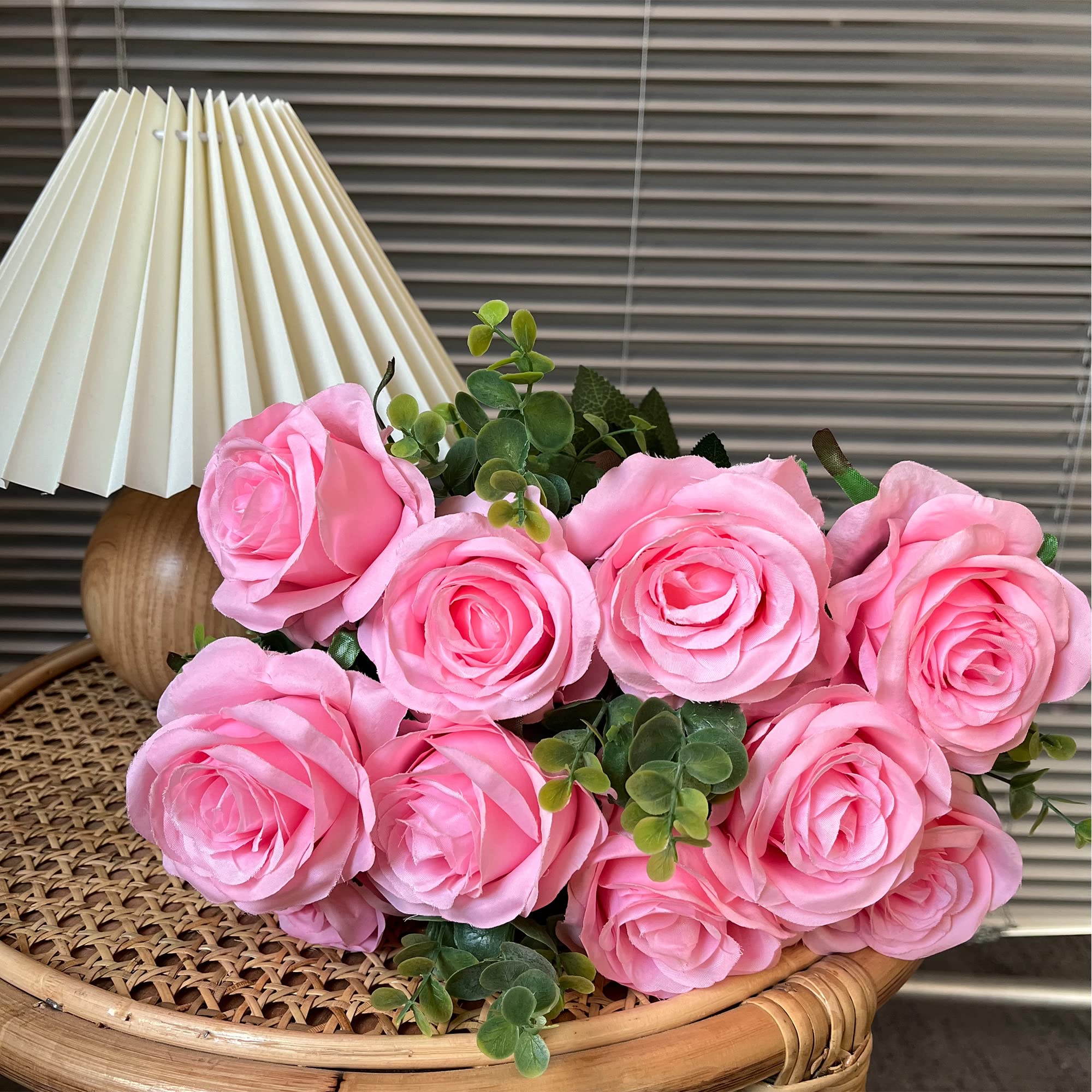 Lifelike Artificial Silk Rose Bouquet - 10pcs Pink Fake Roses for Wedding Decor, Home Party, Event Centerpieces & Romantic Gifts - Perfect for Valentine's Day, Anniversary, Bridal Shower and Table Decorations