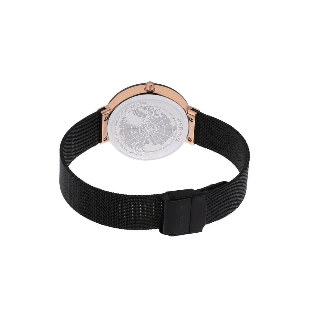 BERING 35036 Unisex Black Stainless Steel Mesh Strap Watch - Stylish & Durable for Everyday Wear, Business & Formal Occasions