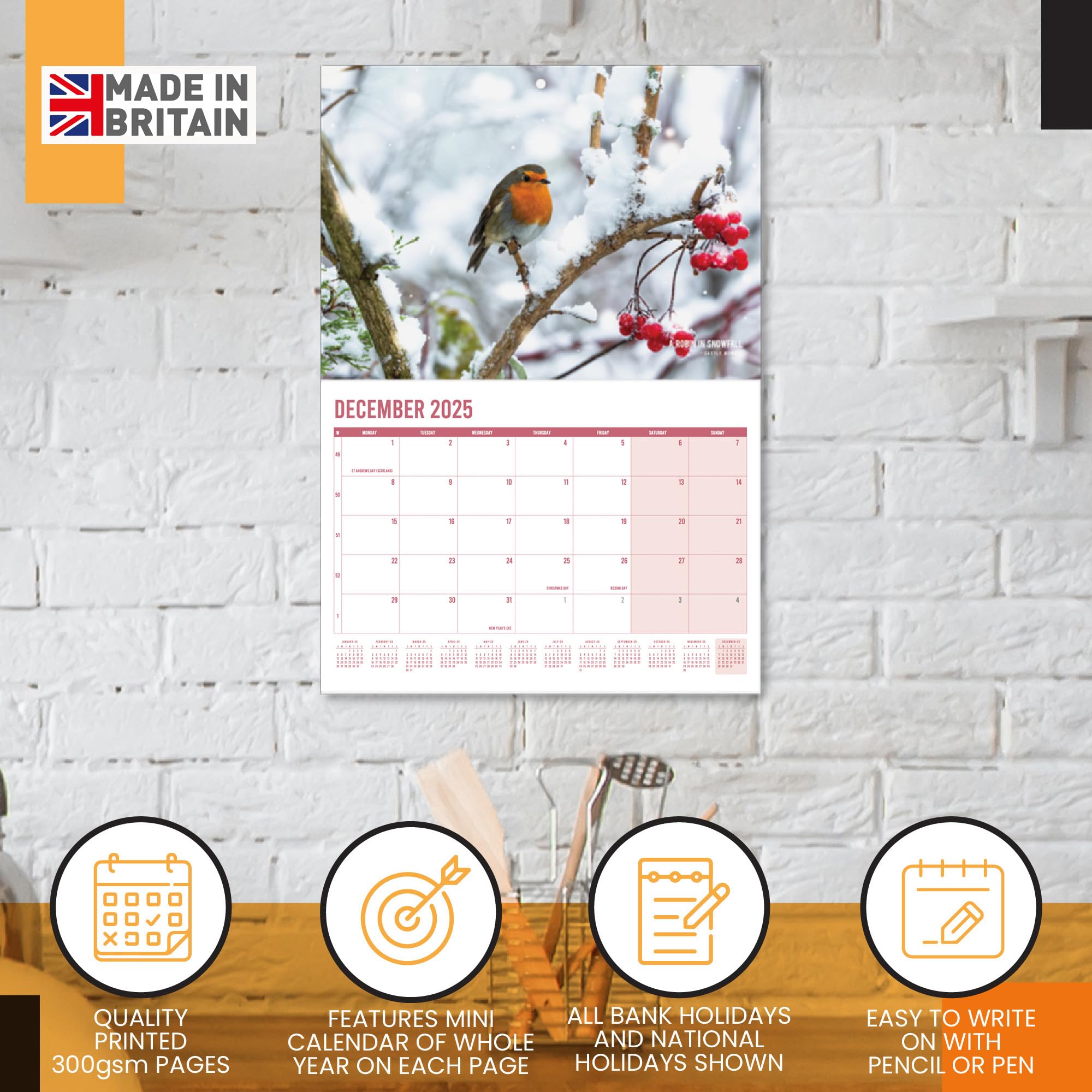 **2025 British Wildlife Calendar - A3 Month-to-View with 12 High-Resolution Nature Photos | Perfect Gift for Nature Lovers, Birthday & Holiday Presents | Ideal for Home, Office & Classroom Decor**
