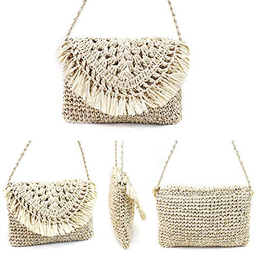 Van Caro Handwoven Cotton Straw Shoulder Bag - Crochet Tassel Bohemian Beach Purse for Women | Summer Vacation, Travel, Festival & Casual Outfit Accessory